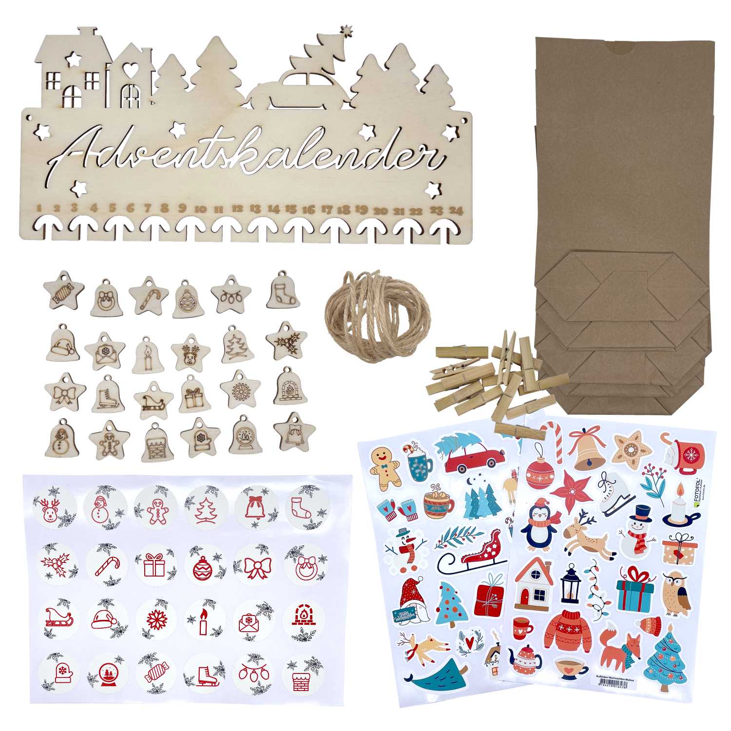 Adventskalender aus Birkensperrholz mit Symbole statt Ziffern - selbst basteln - FOTOFOL