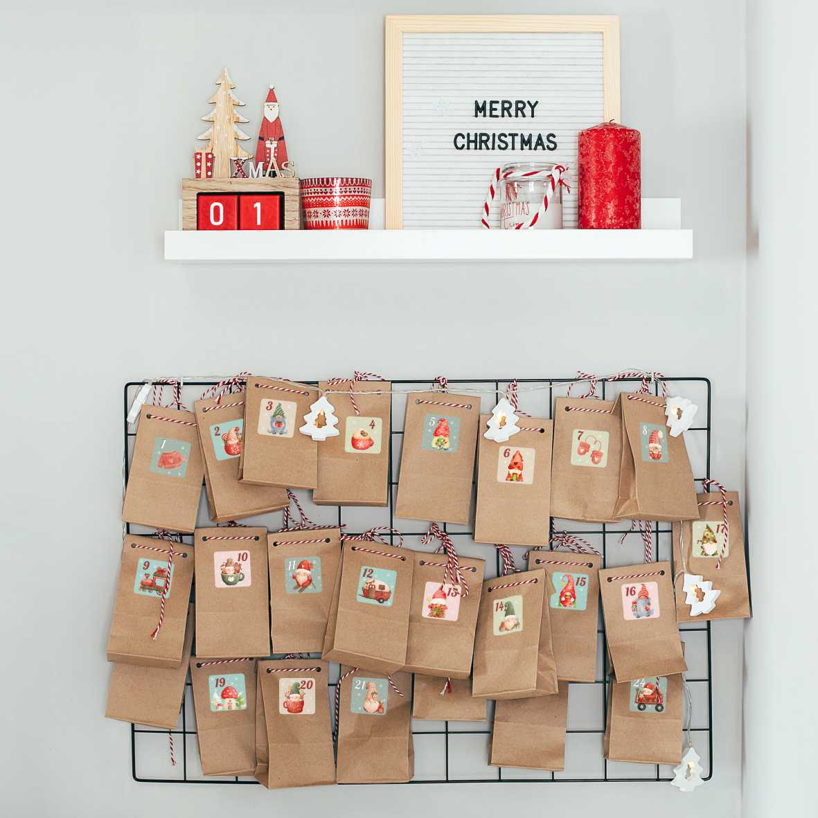 Aufkleber  GNOME Set Adventskalender Zahlen - Sticker für Kalender für Weihnachten - FOTOFOL