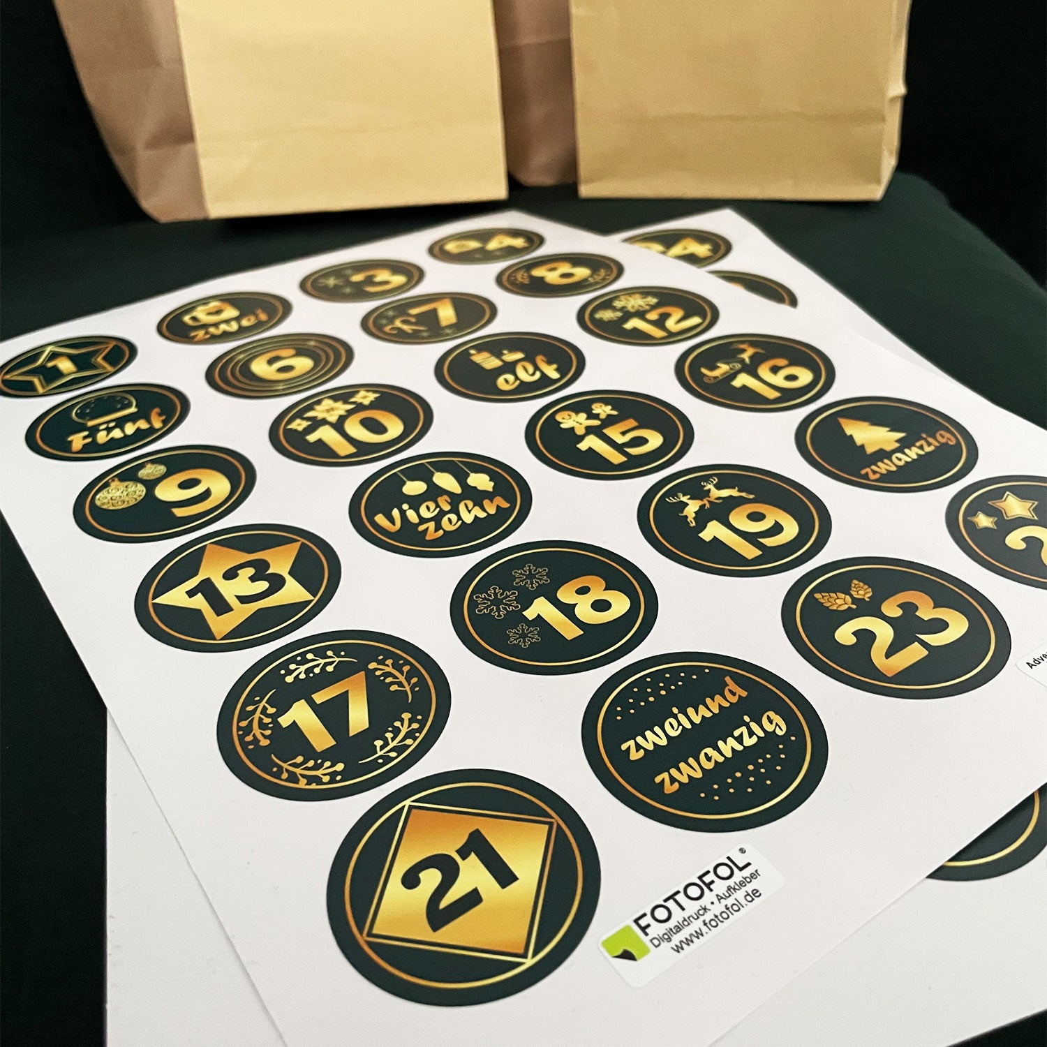 Adventskalender Aufkleber Set - runde Zahlenaufkleber (matt) Ø 4,5cm - Adventskalender zum Basteln - FOTOFOL