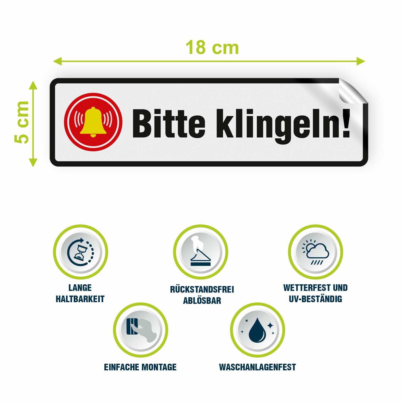 Aufkleber "Bitte klingeln " - Hinweisaufkleber für den Innen- und Außenbereich - Folie selbstklebend - FOTOFOL