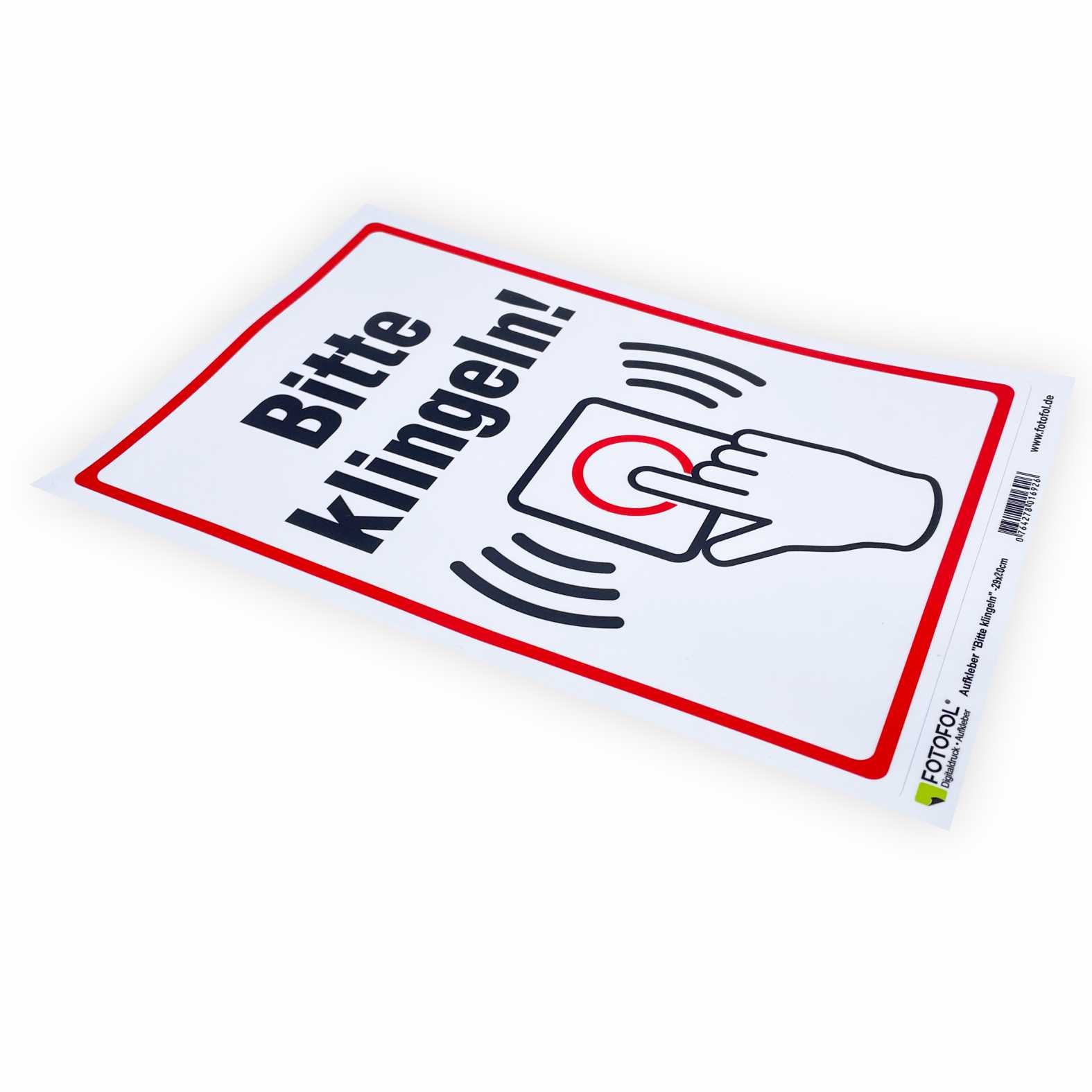 Aufkleber 20x29cm "Bitte klingeln" - Hinweisaufkleber für den Innen- und Außenbereich - Folie selbstklebend - FOTOFOL