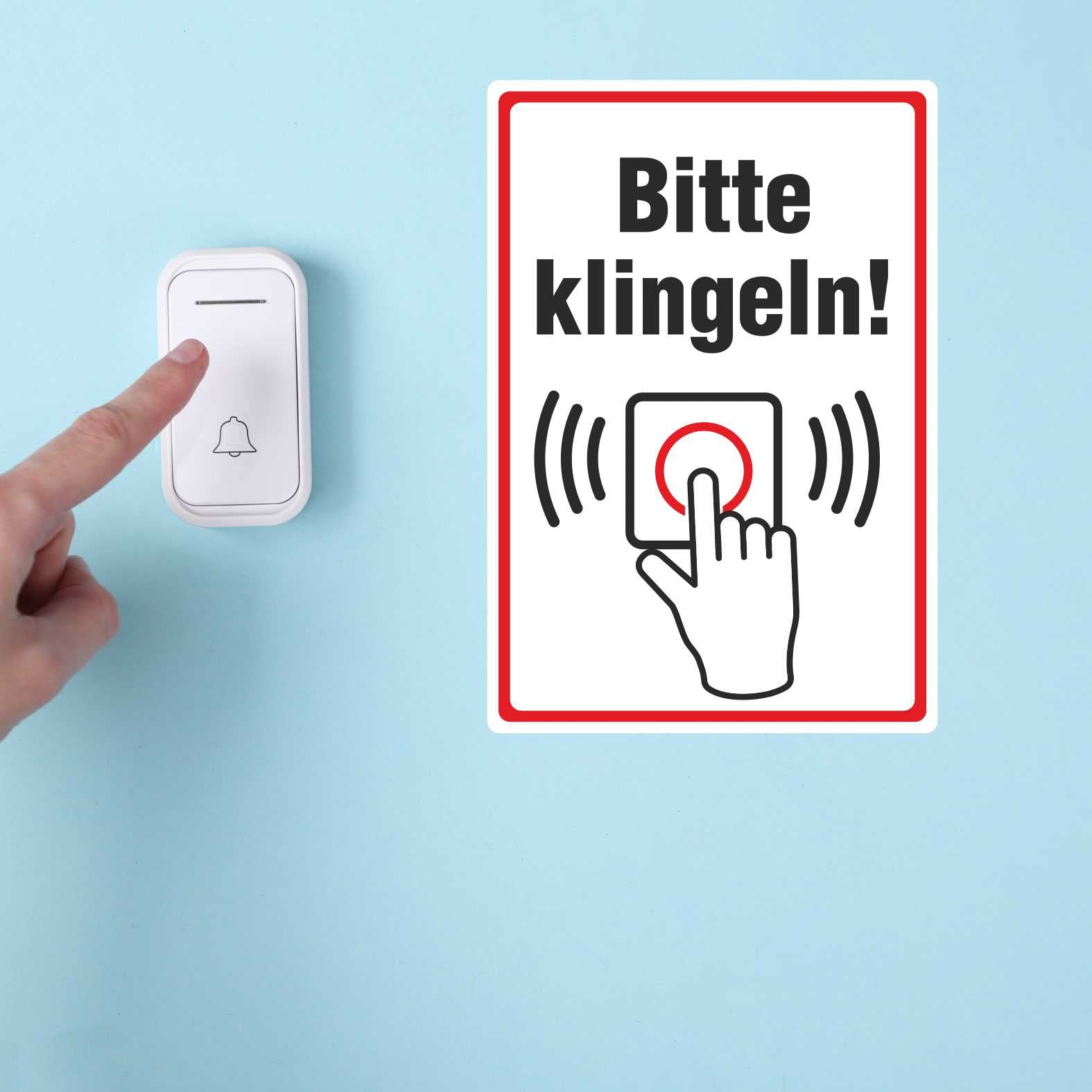 Aufkleber 20x29cm "Bitte klingeln" - Hinweisaufkleber für den Innen- und Außenbereich - Folie selbstklebend - FOTOFOL