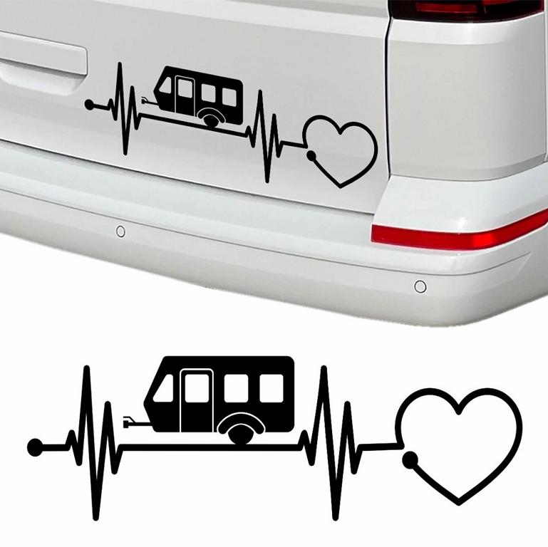 Aufkleber Wohnwagen Herzschlag 30cm - Herz Diagramm - Aufkleber für Camper, Wohnmobil, Wohnwagen Fahrzeuge - FOTOFOL