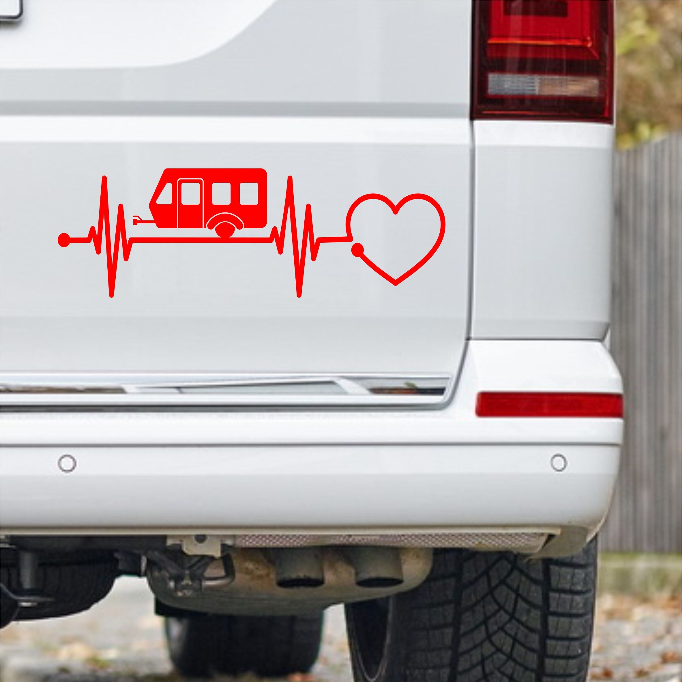 Aufkleber Wohnwagen Herzschlag 30cm - Herz Diagramm - Aufkleber für Camper, Wohnmobil, Wohnwagen Fahrzeuge - FOTOFOL