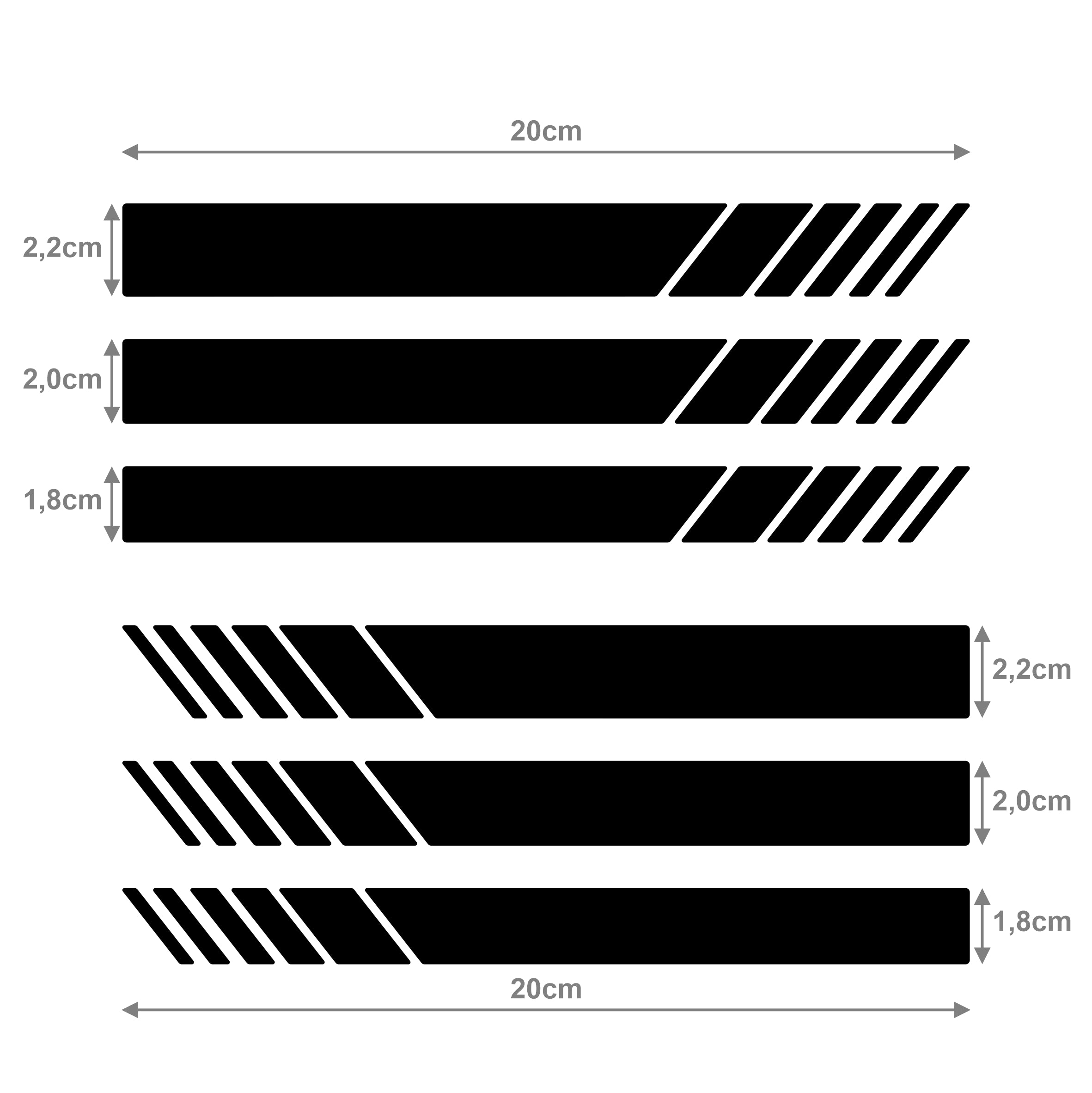 Auto Rückspiegel Aufkleber mit Streifen Design - 6 Einheiten mit unterschiedlichen Breiten - FOTOFOL