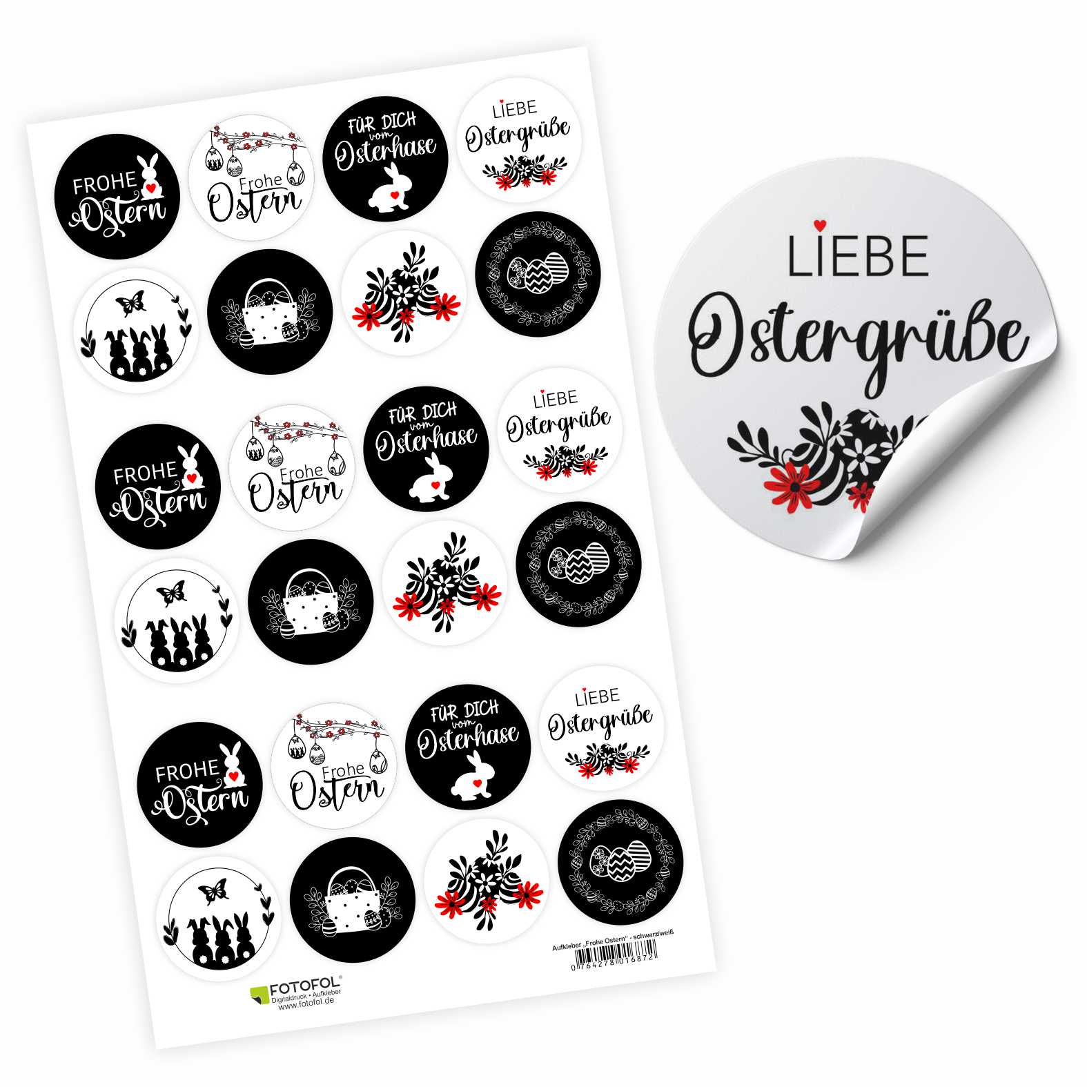 Personalisierte Aufkleber Frohe Ostern zum Basteln und Dekorieren -24 Stück - 4cm - FOTOFOL