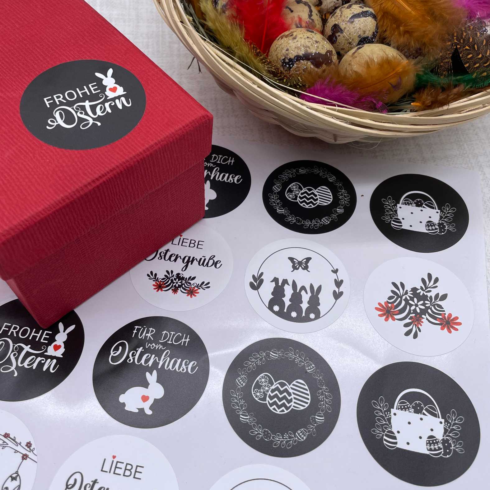 Personalisierte Aufkleber Frohe Ostern zum Basteln und Dekorieren -24 Stück - 4cm - FOTOFOL
