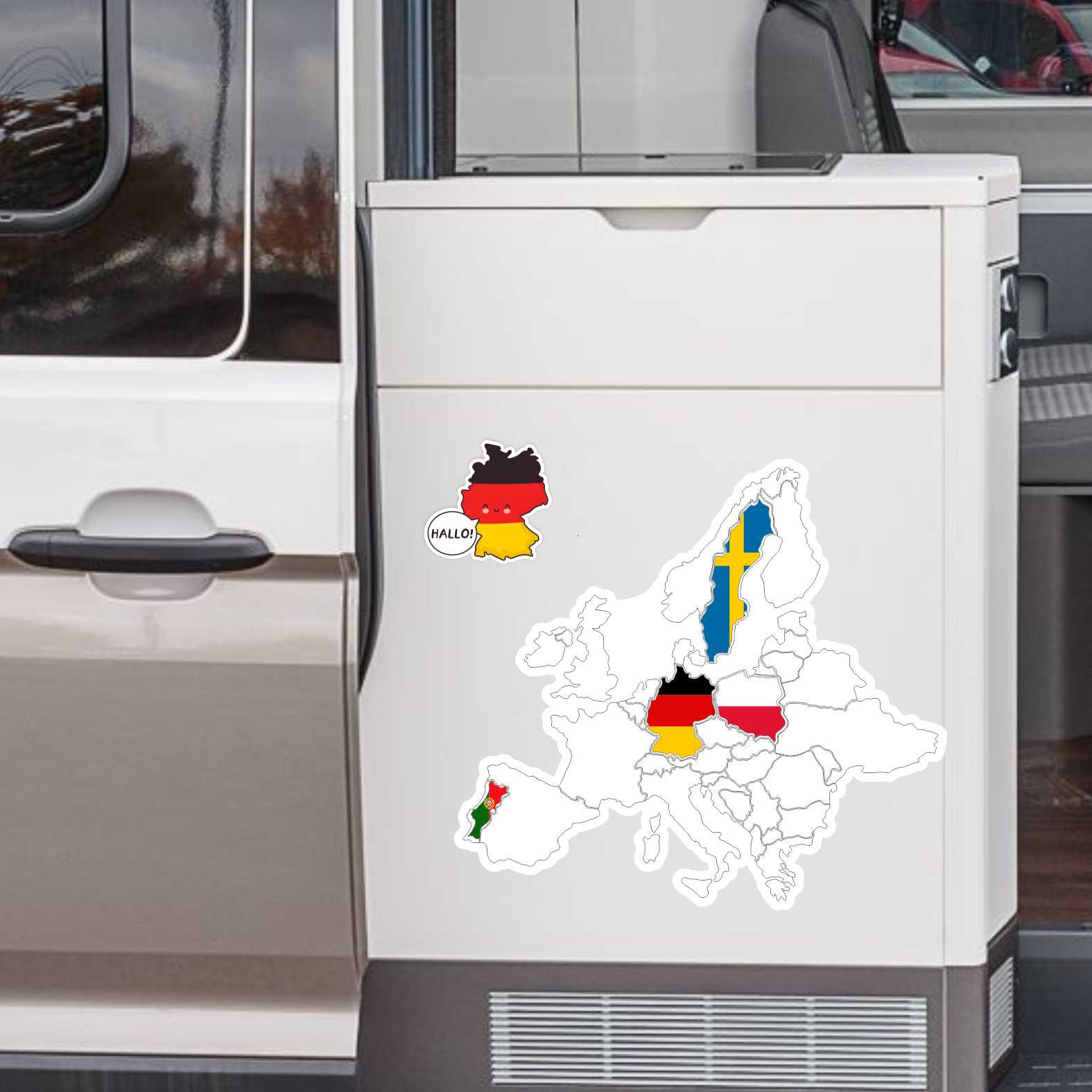 Europa Karte Aufkleber Set  zum Aufkleben - für Fahrzeuge, Möbel, Tür, Wand, Fenster - perfekt für VW Bulli California - FOTOFOL