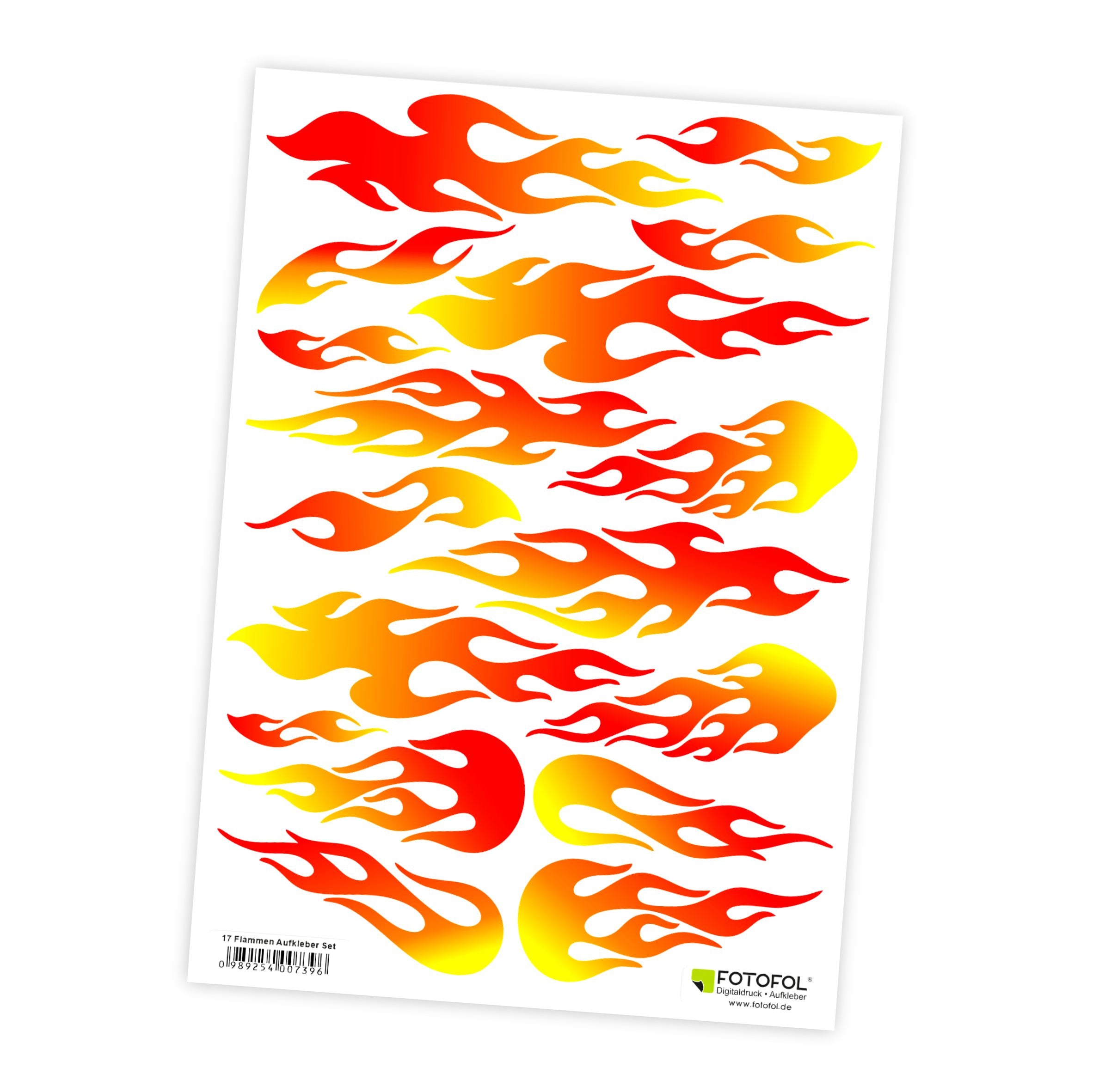 17 Flammen Aufkleber Set  - für Auto, Fahrzeuge, Roller, Moped, Motorrad-Helm, Fahrrad - FOTOFOL