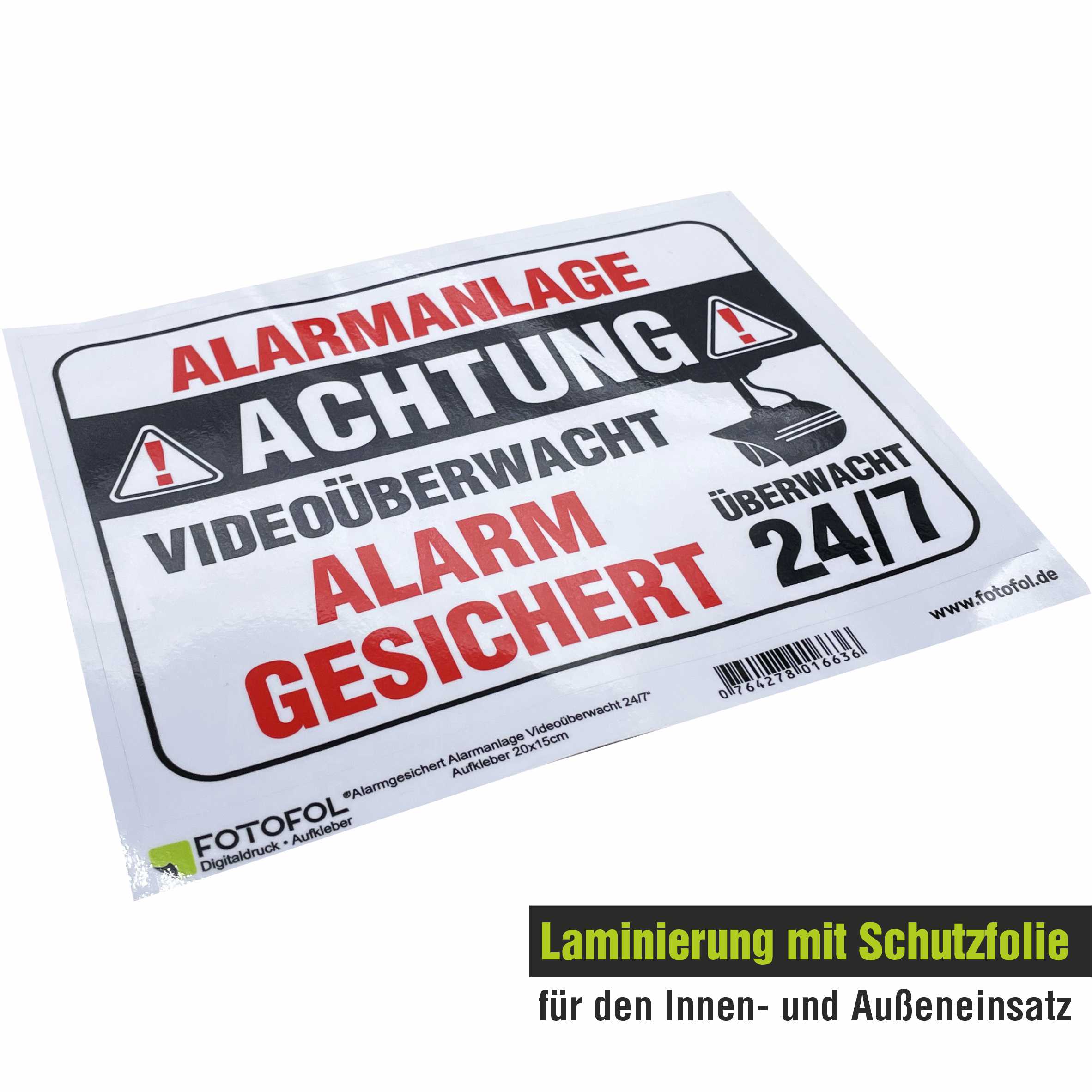 Aufkleber "Alarmgesichert Alarmanlage Videoüberwacht 24/7" - FOTOFOL