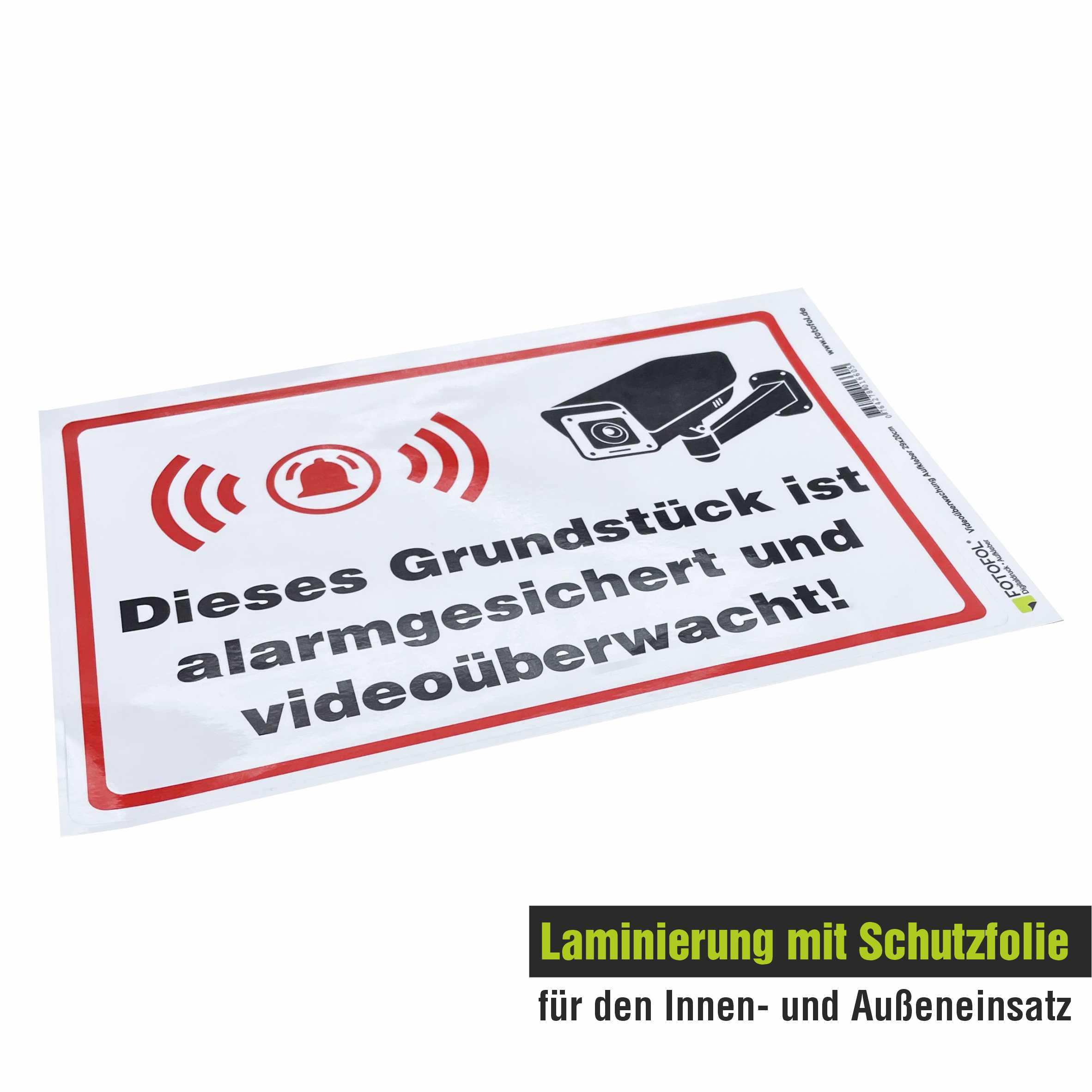 Aufkleber "Dieses Grundstück ist alarmgesichert und videoüberwacht!" - FOTOFOL