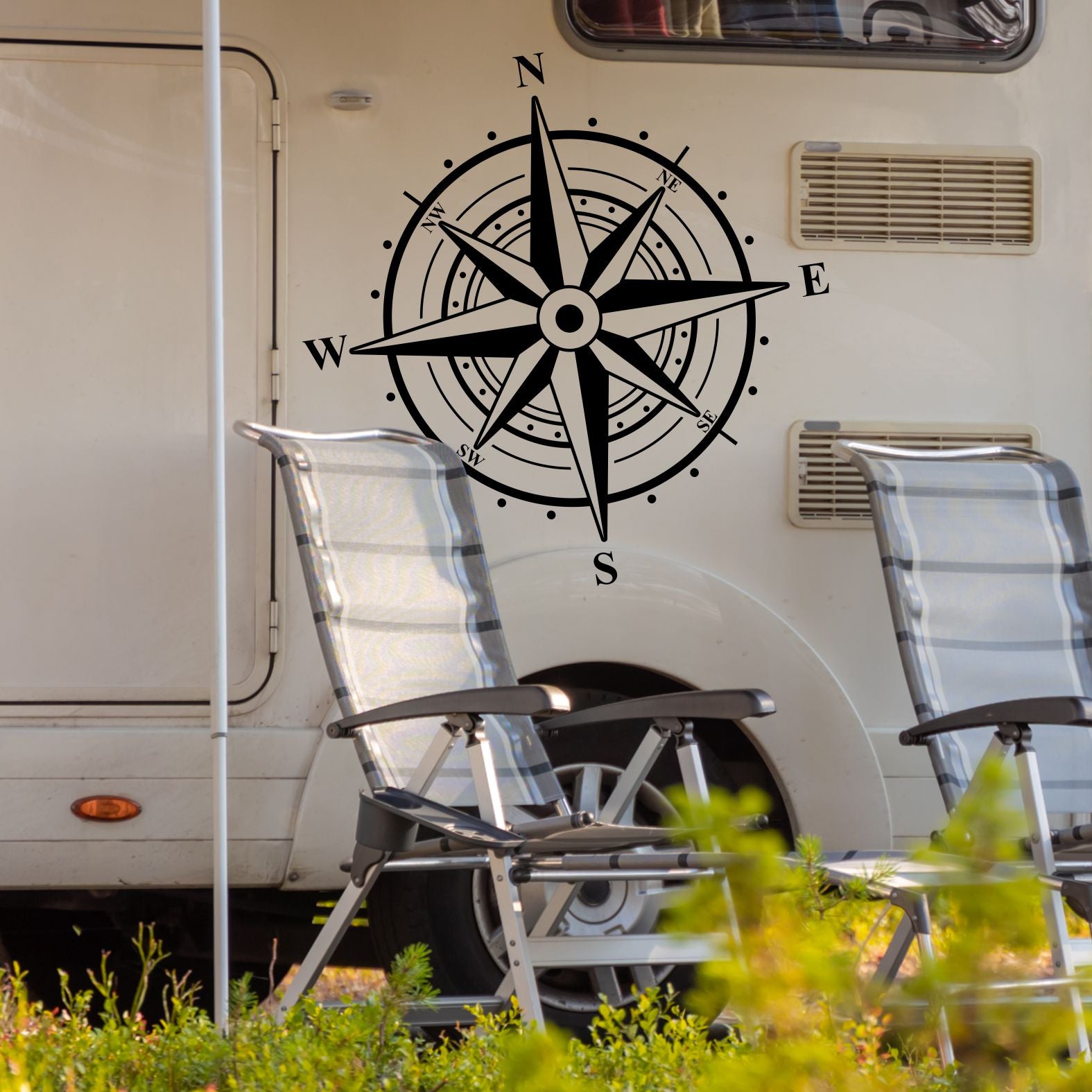 Aufkleber Kompass Windrose 60x60cm Aufkleber für Camper, Wohnmobil - FOTOFOL