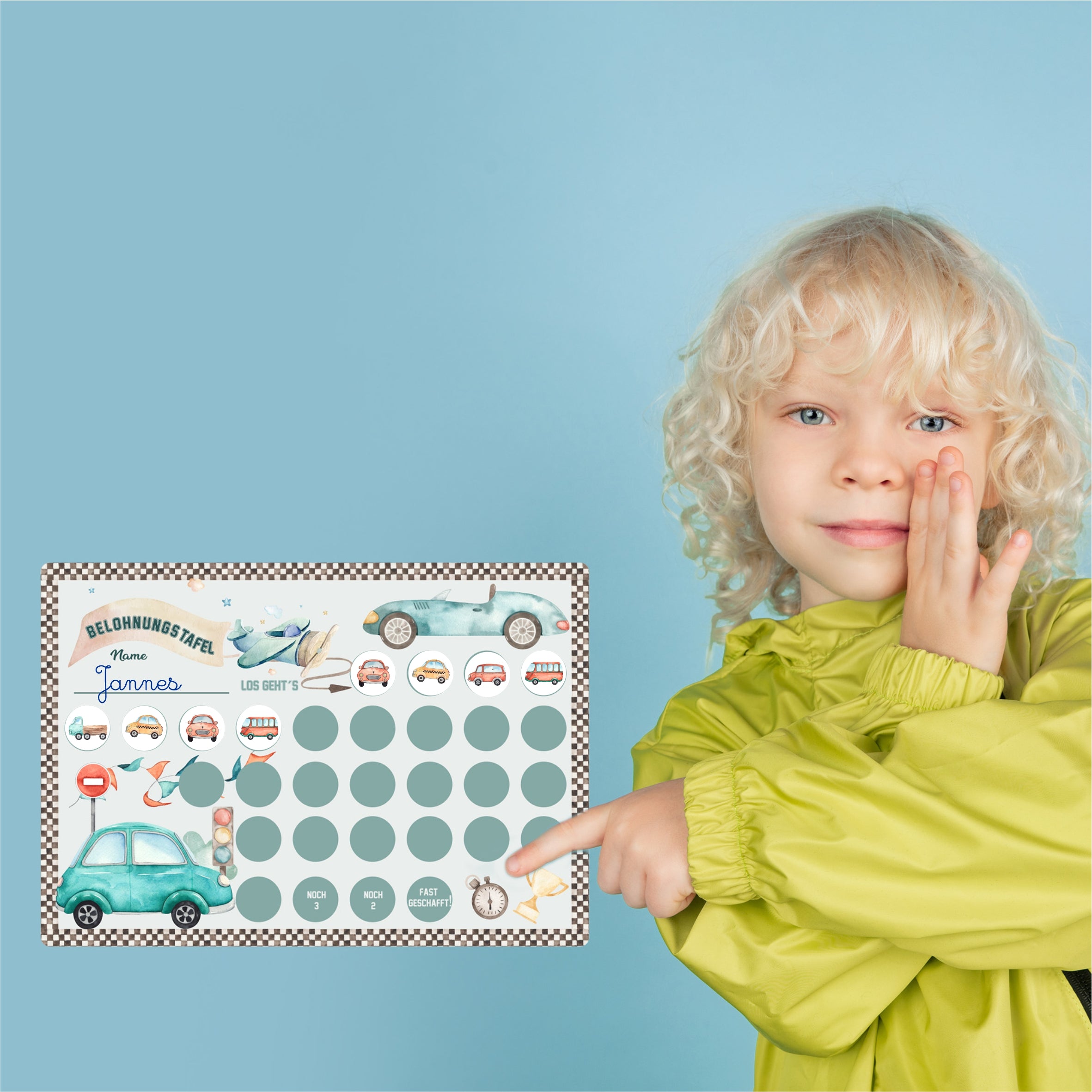 Aufkleber Set - Belohnungstafel für Kinder - mit tollen Stickern für Jungs - Motiv Autos - FOTOFOL