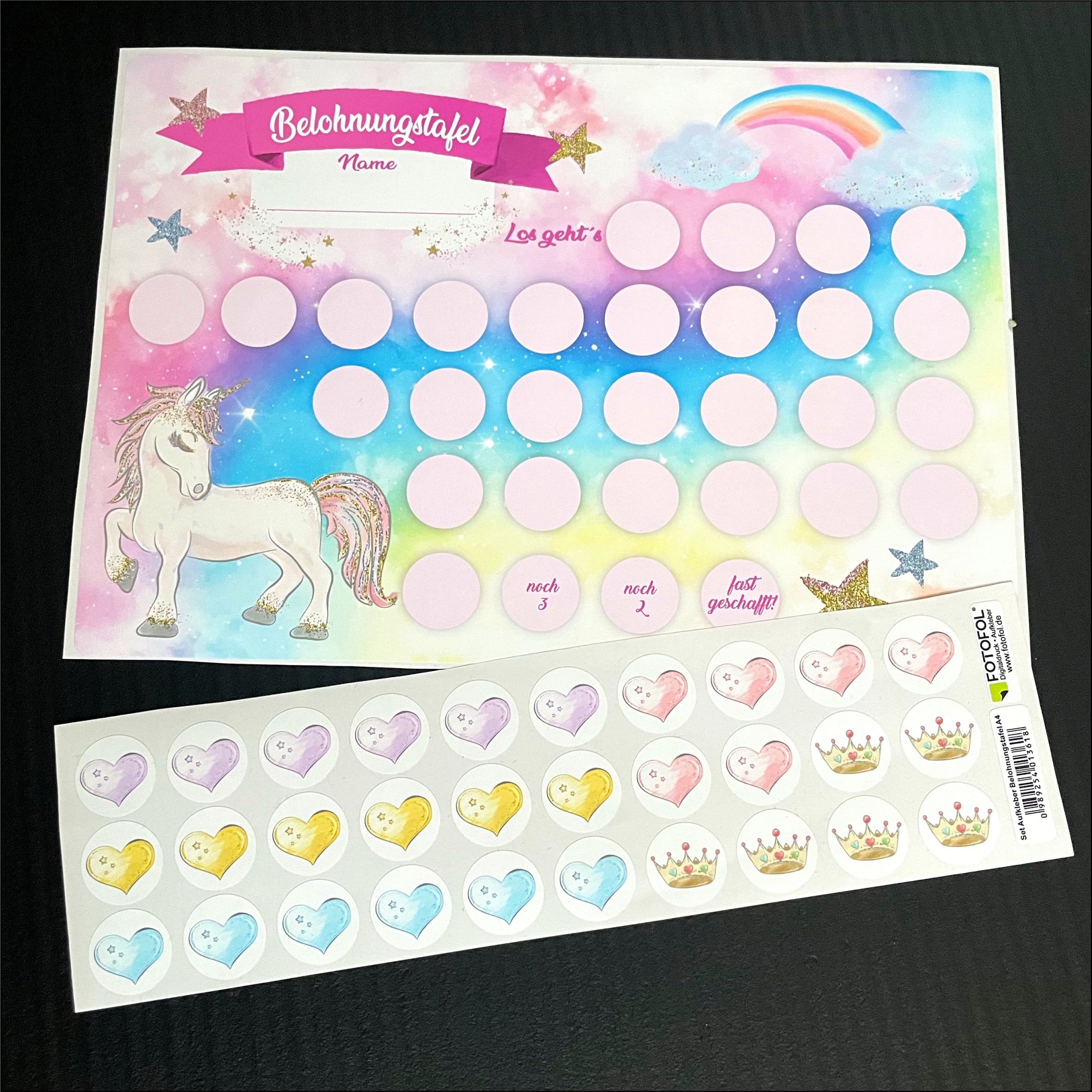 Aufkleber Set - Belohnungstafel für Kinder - mit tollen Stickern für Mädchen - Motiv Einhorn - FOTOFOL
