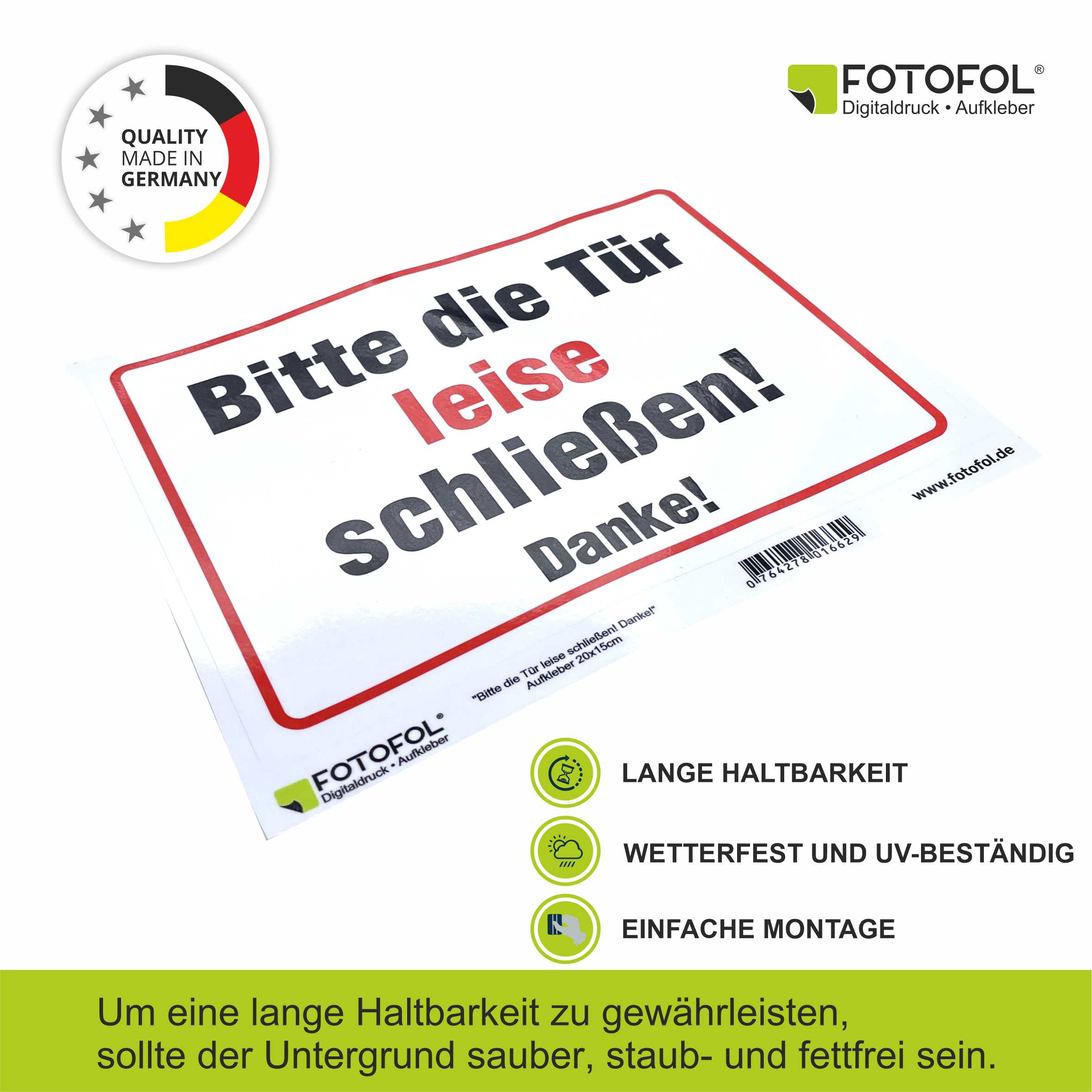 Aufkleber "Die Tür Bitte leise schließen!" - FOTOFOL