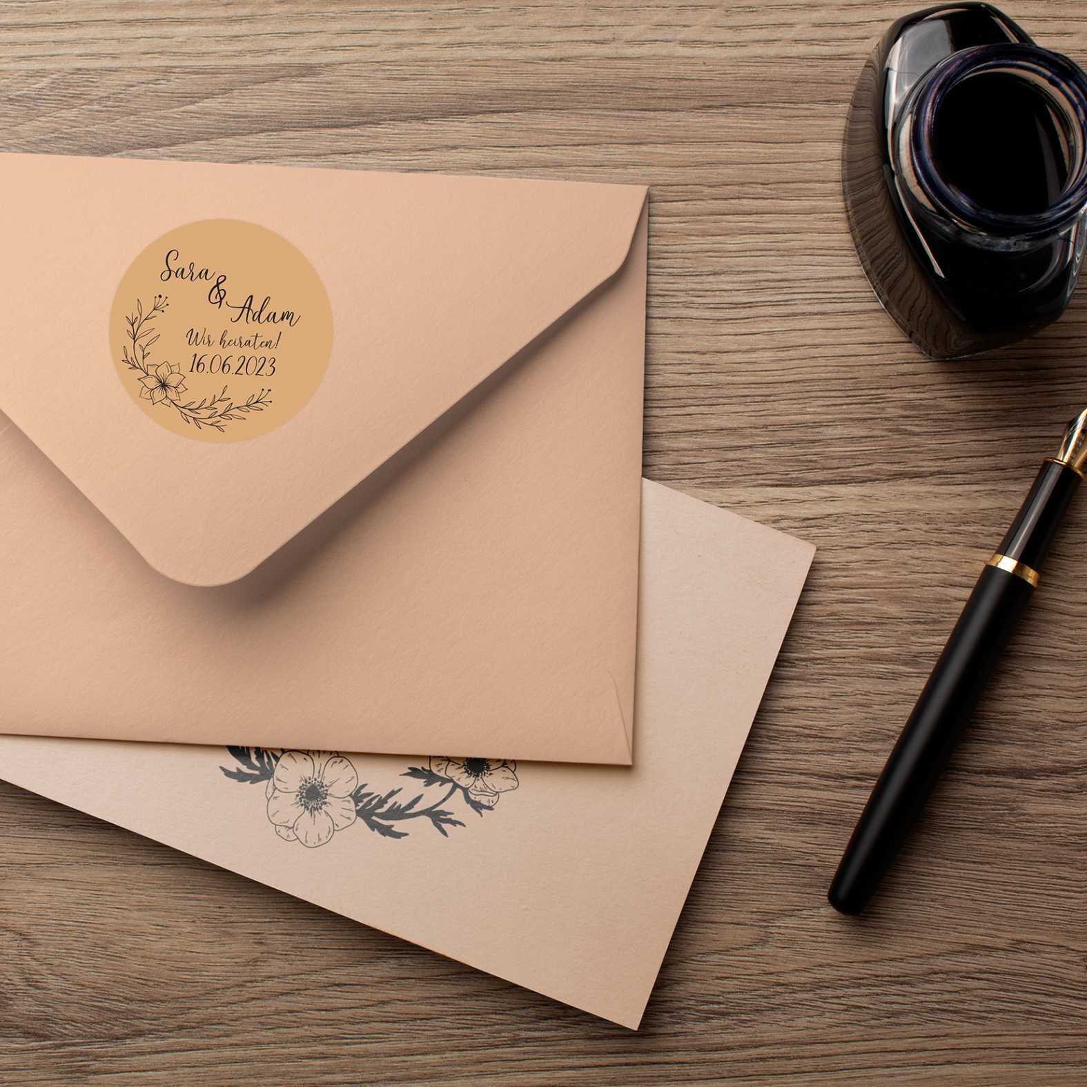 Personalisierte Aufkleber "Blumen" mit Wunschtext - 24 Stück - 4,5cm - FOTOFOL