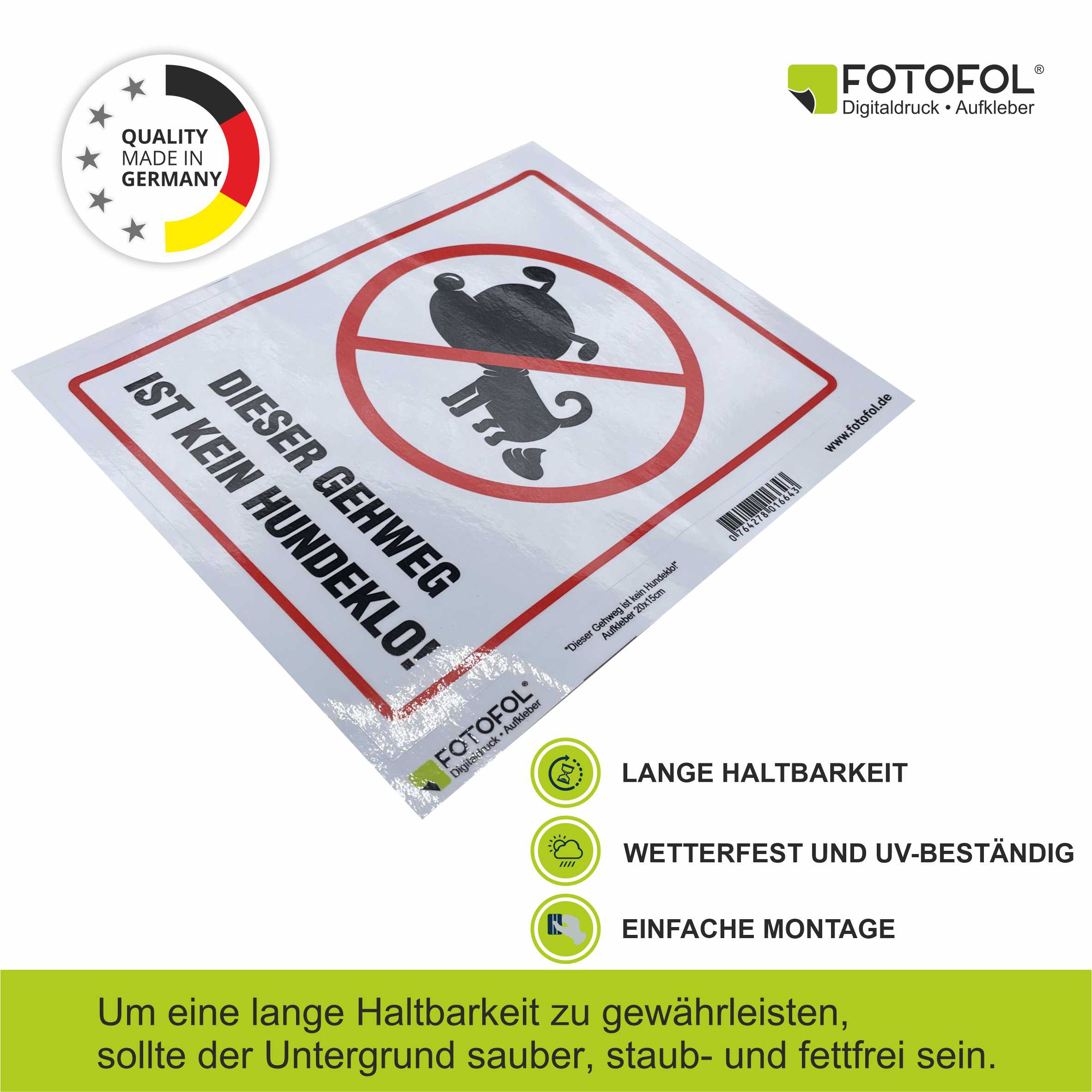 Aufkleber "Dieser Gehweg ist kein Hundeklo!" - FOTOFOL