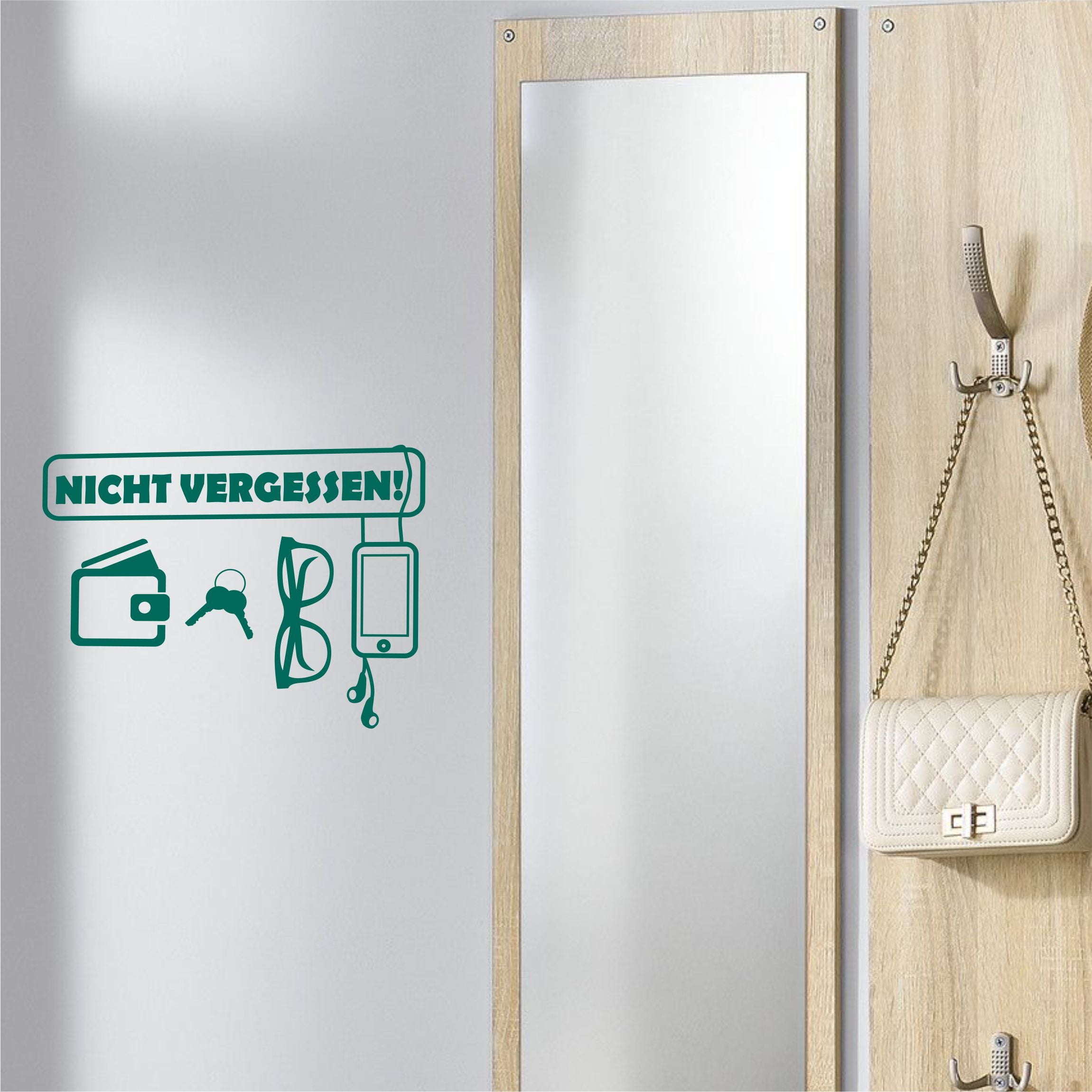 Aufkleber Wandtattoo Handy Brille Geldbeuten Schlüssel nicht vergessen - FOTOFOL