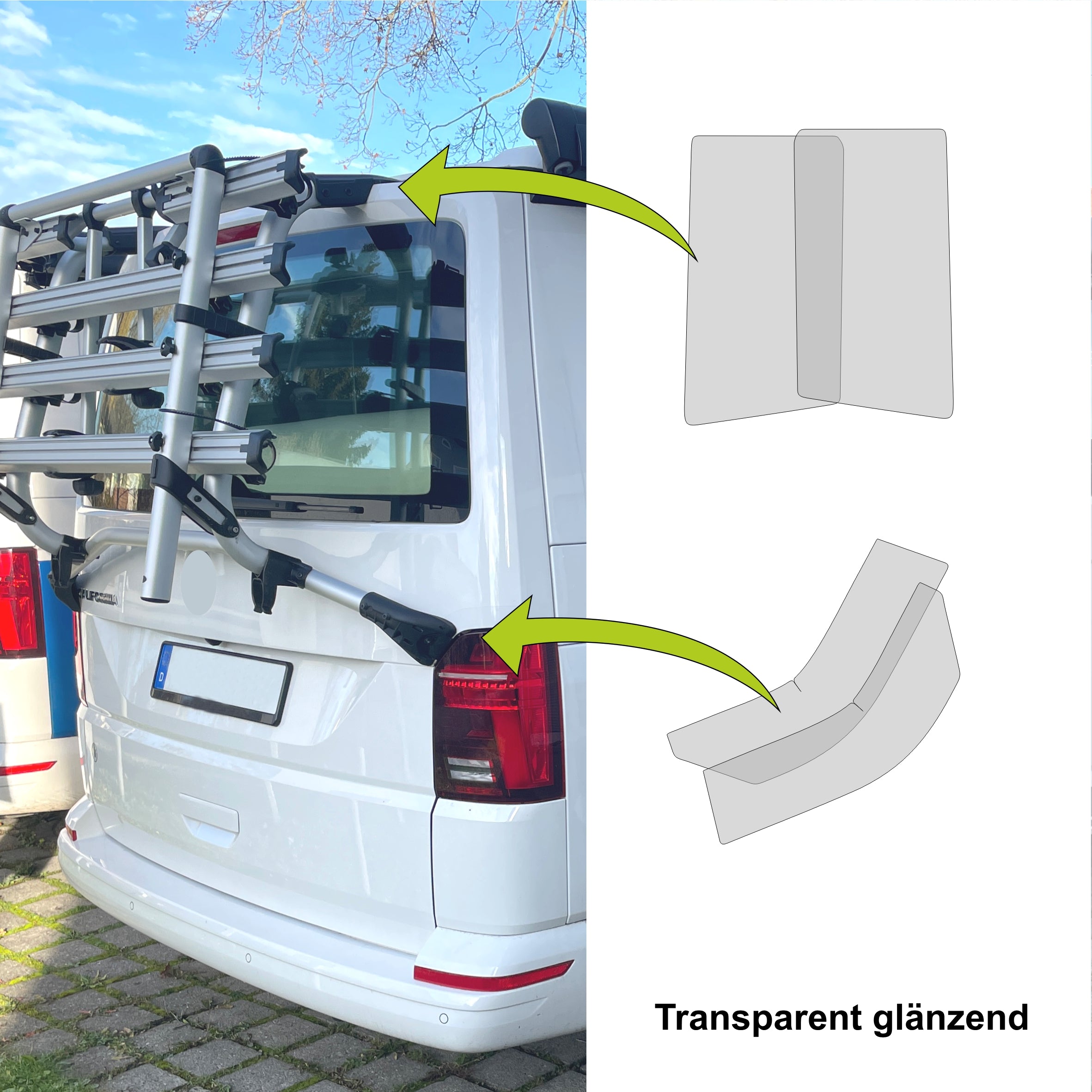 Schutzfolie Auto set für Fahrradheckträger passend für VW T5 T6 T6.1 California Beach Coast Ocean Bulli - FOTOFOL