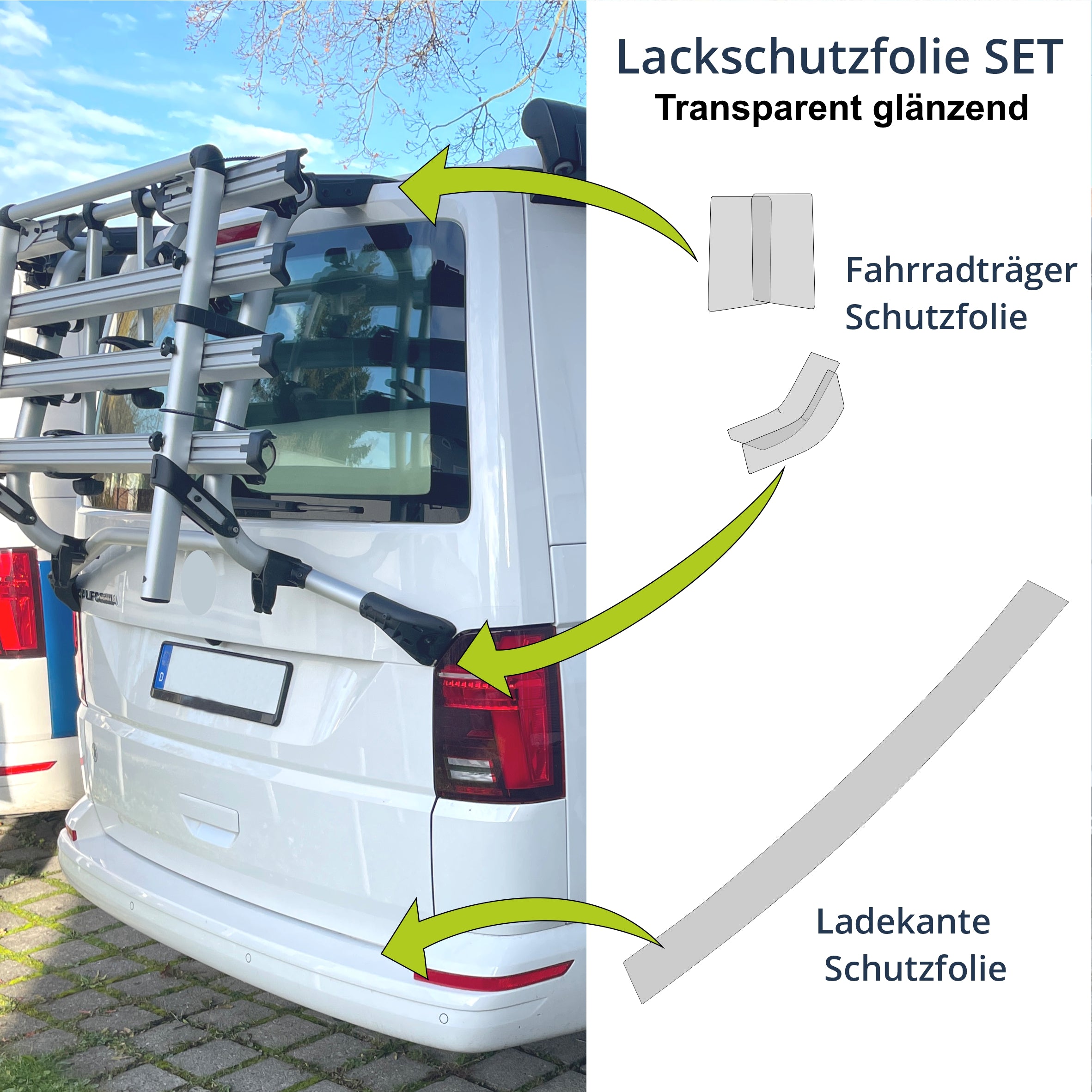 Schutzfolie Auto Fahrradträger Radträger Heckträger + Ladekante passend für VW Bus Multivan T6 - FOTOFOL