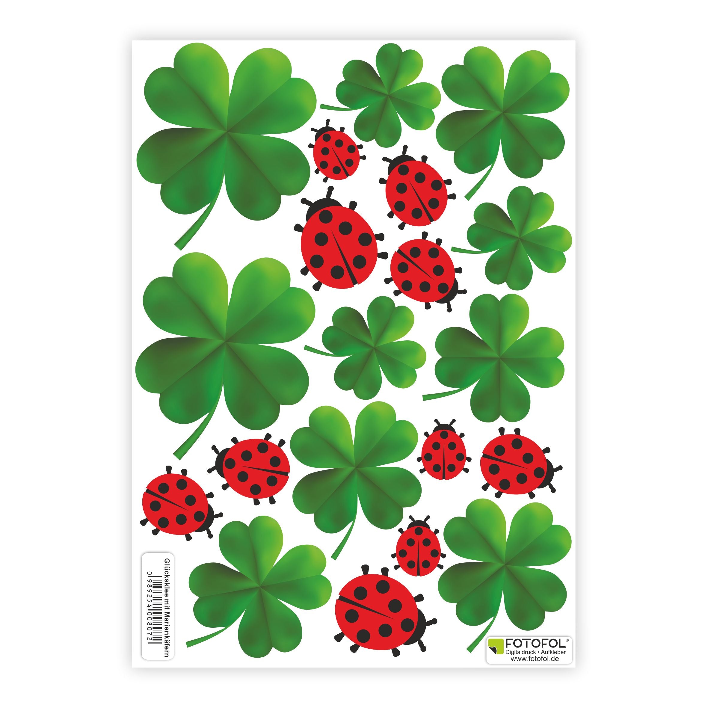 Glücksklee mit Marienkäfern Aufkleber Set - Aufkleber selbstklebend zum Basteln, Dekorieren und Verzieren - FOTOFOL
