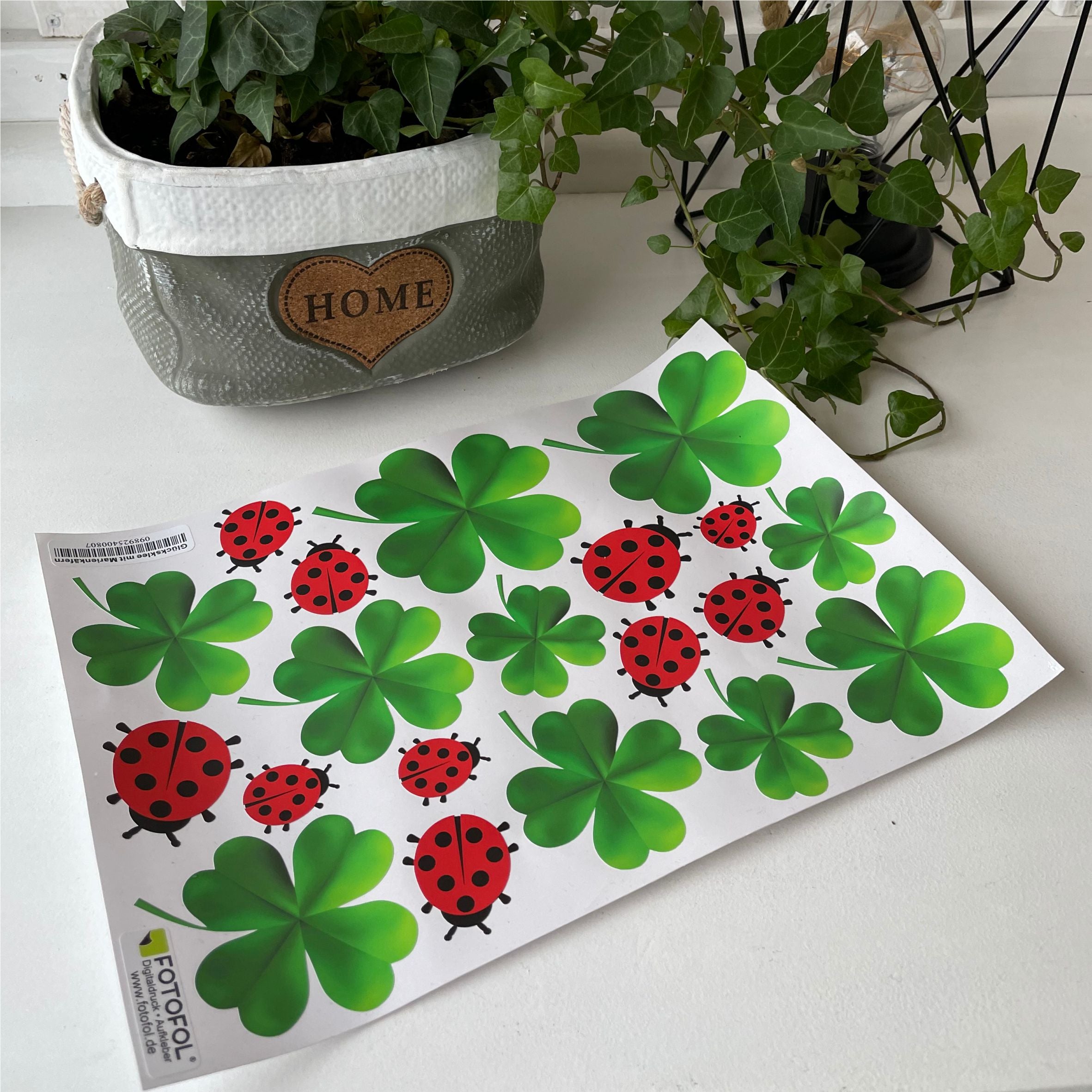 Glücksklee mit Marienkäfern Aufkleber Set - Aufkleber selbstklebend zum Basteln, Dekorieren und Verzieren - FOTOFOL