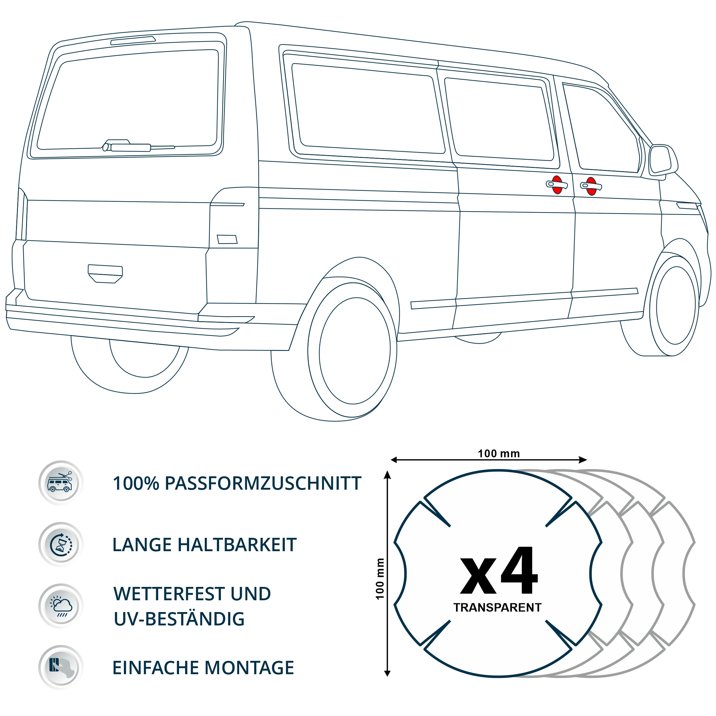 Schutzfolie Auto 4x Griffmulde passend für VW T5 T6 T6.1 California Multivan Caddy - FOTOFOL