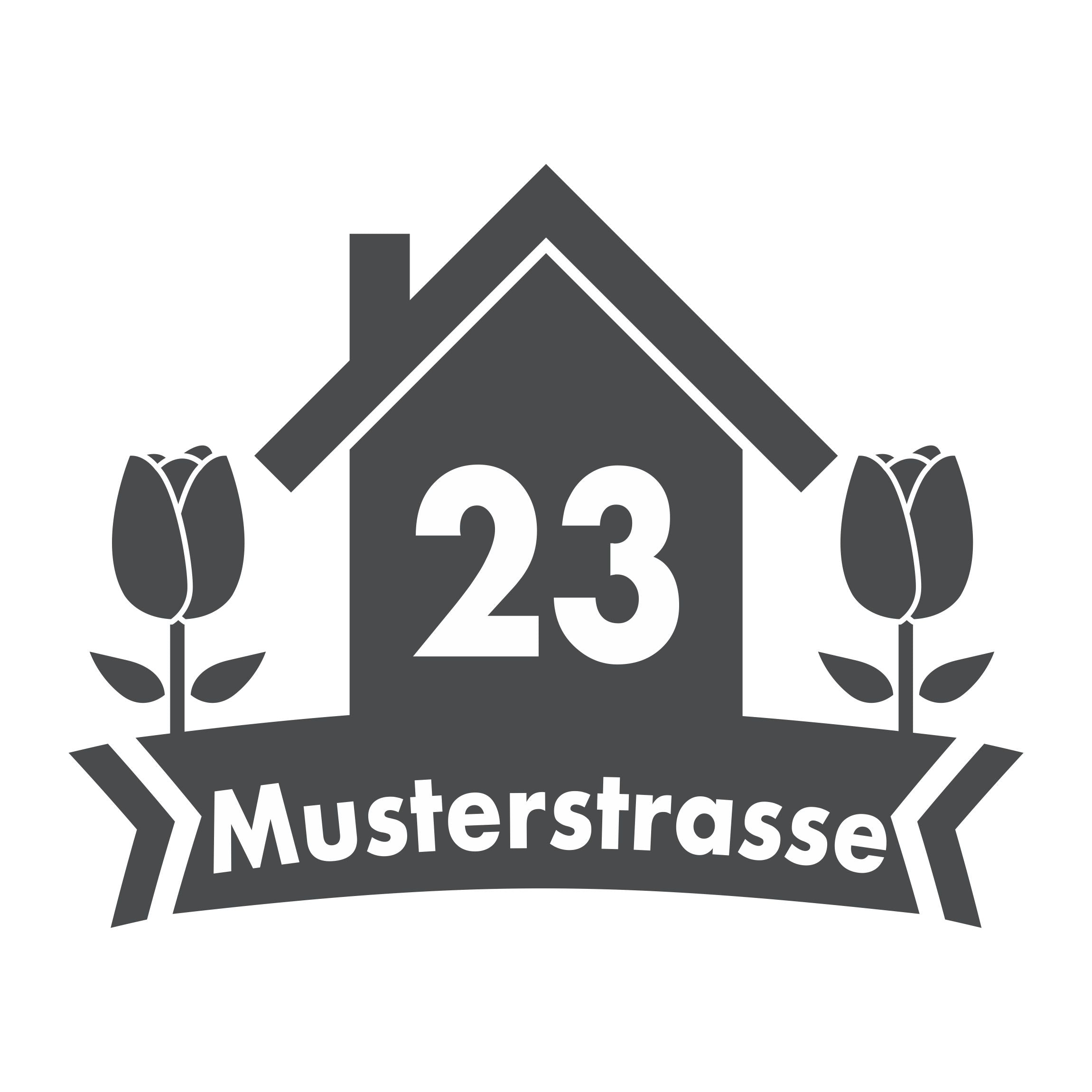 Mülltonne Aufkleber personalisierbar mit Hausnummer und Strasse - Haus Blumen - FOTOFOL