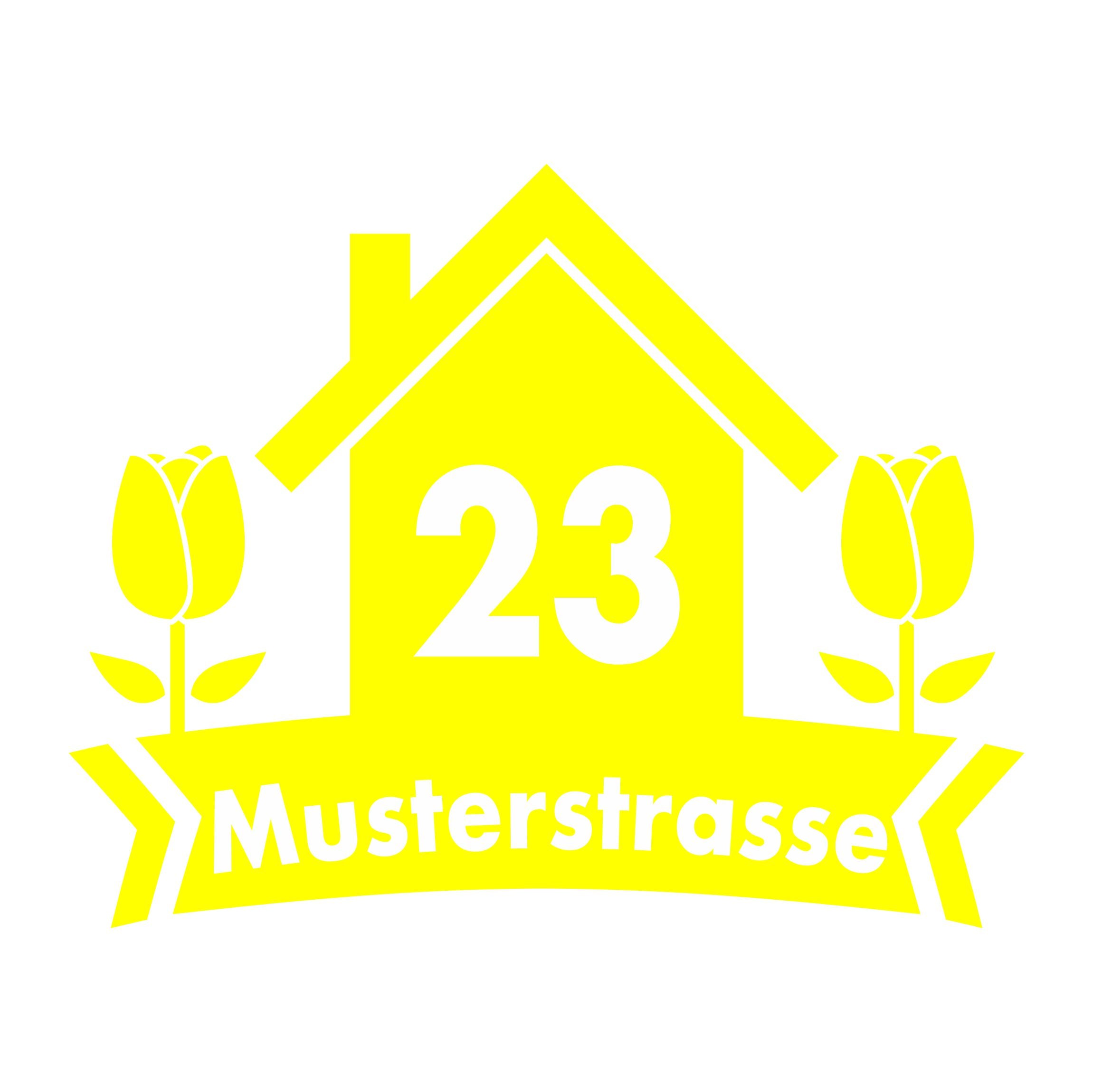 Mülltonne Aufkleber personalisierbar mit Hausnummer und Strasse - Haus Blumen - FOTOFOL