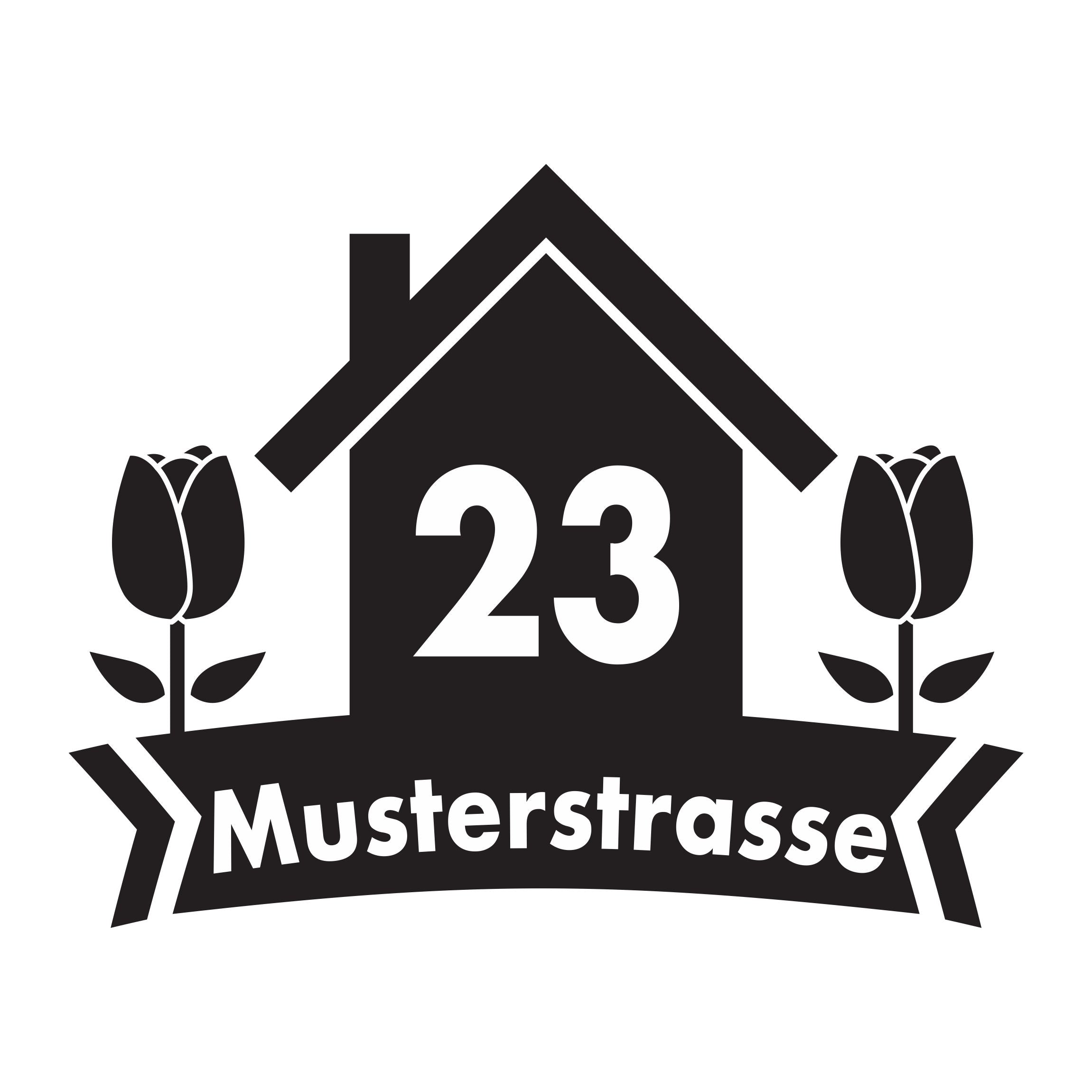 Mülltonne Aufkleber personalisierbar mit Hausnummer und Strasse - Haus Blumen - FOTOFOL