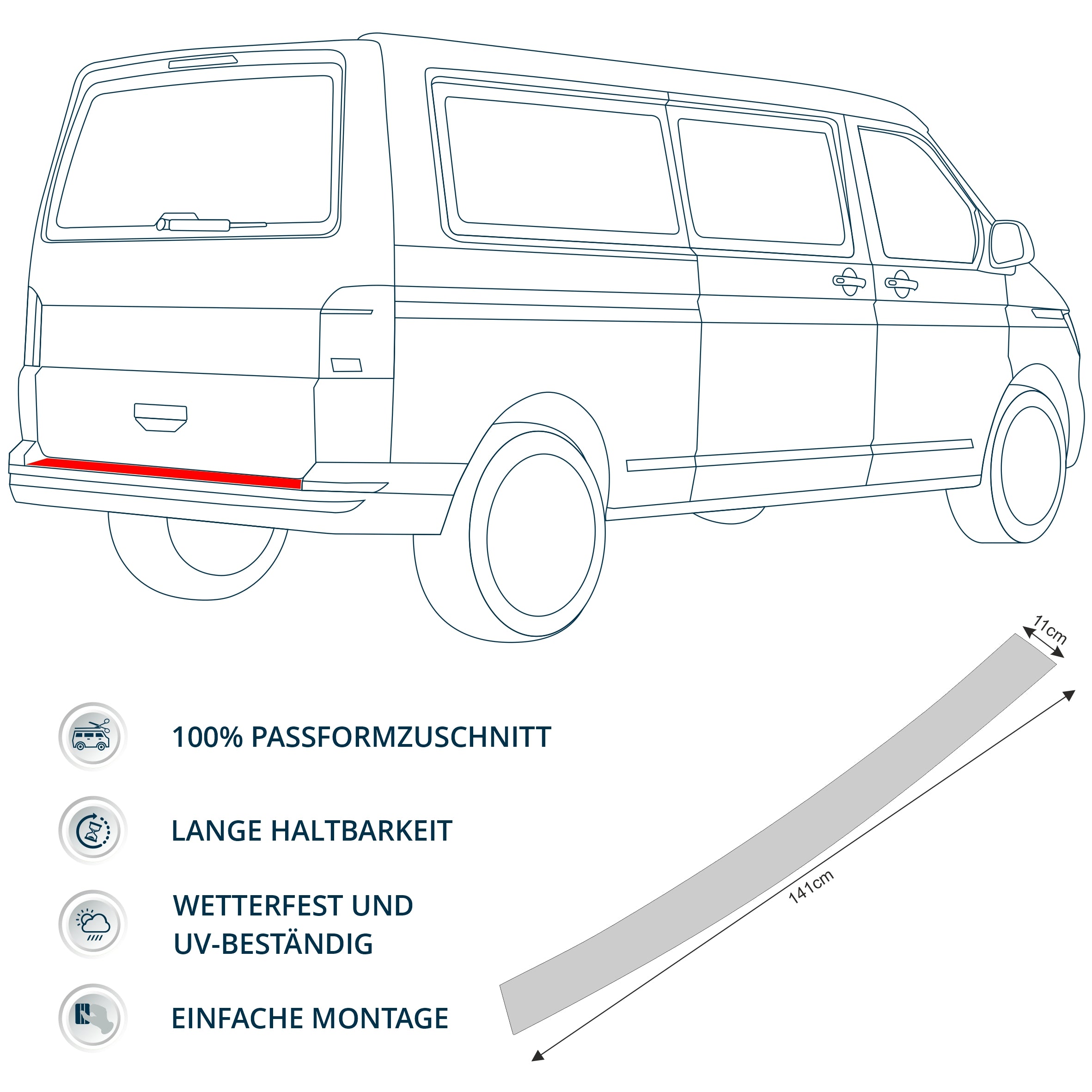 Schutzfolie Auto Ladekante passend für VW Bus Volkswagen Multivan, Caravelle, California T5 / T6 - FOTOFOL