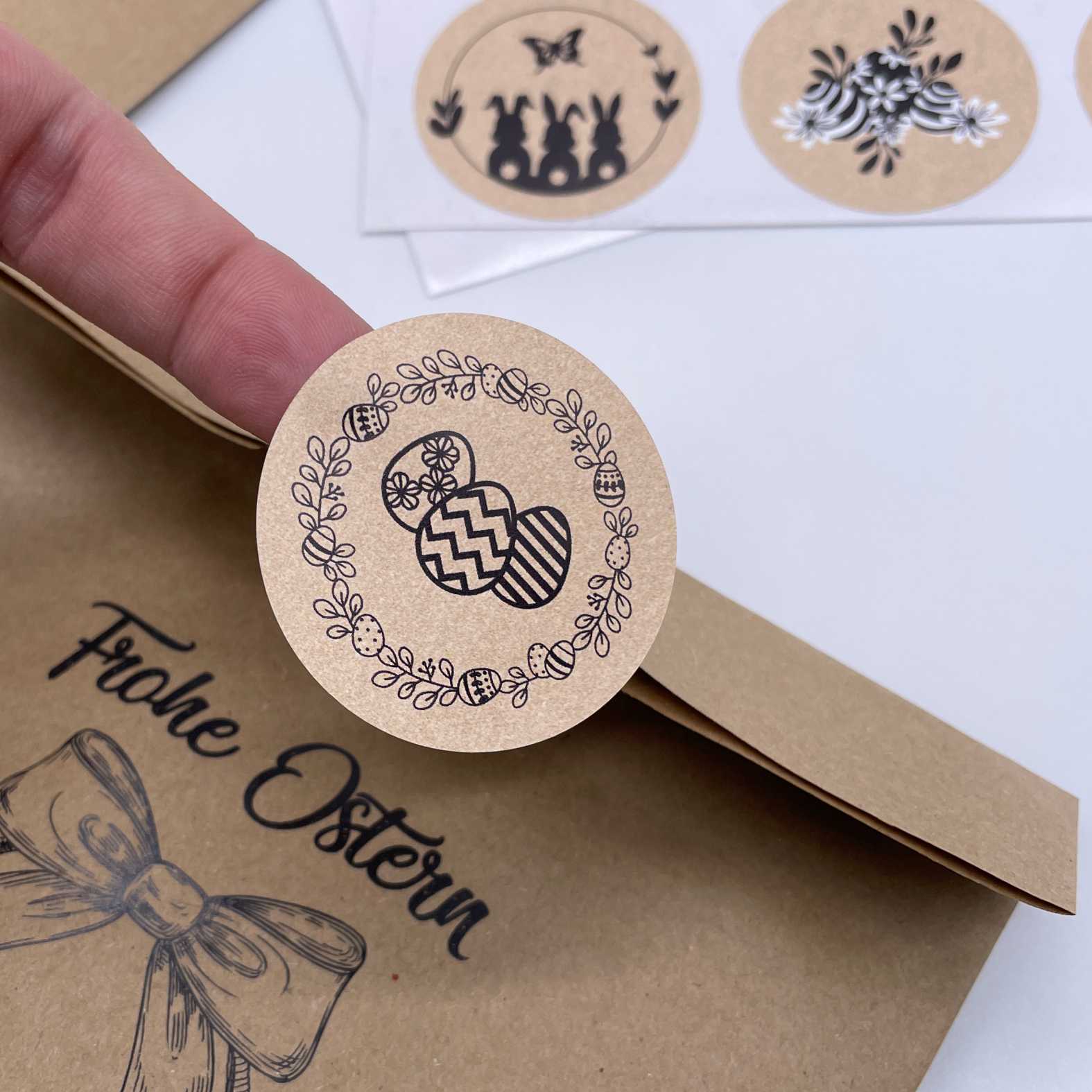 Ostertüten mit Hasen, Blumen, Ostereiern, Frohe Ostern | Schwarz Bedruckte Tüten-lebensmittelunbedenklich - FOTOFOL