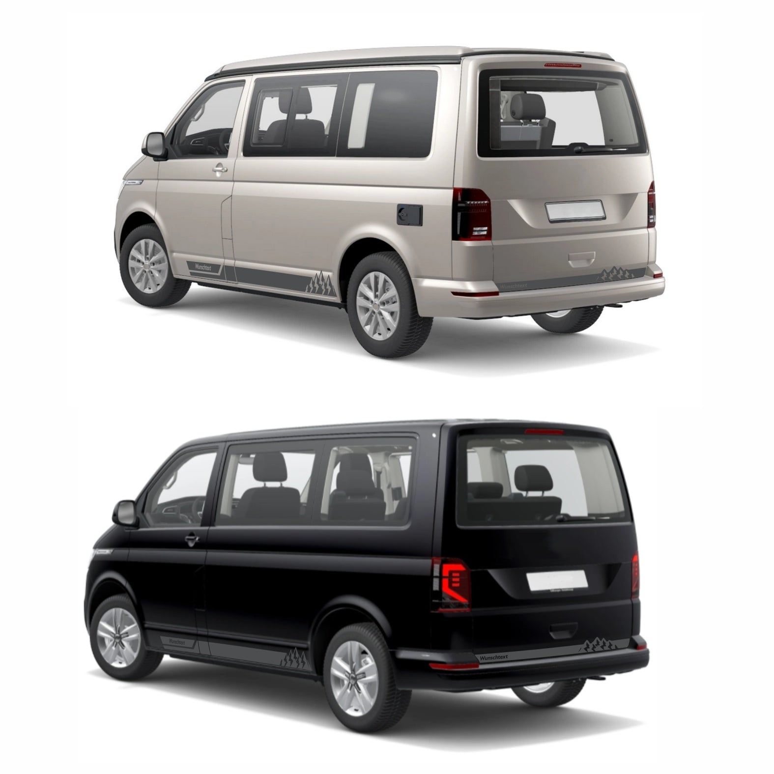 Seitenstreifen Aufkleber mit "Berge" Motiv passend für VW T6.1, T6, T5, Multivan, Bulli, Transporter - WUNSCHTEXT - FOTOFOL