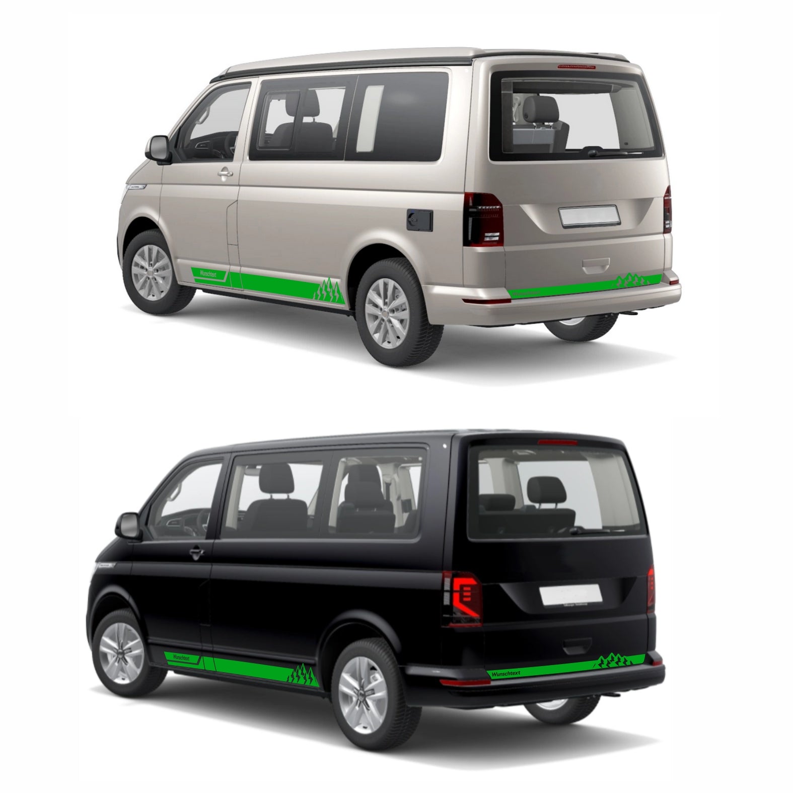 Seitenstreifen Aufkleber mit "Berge" Motiv passend für VW T6.1, T6, T5, Multivan, Bulli, Transporter - WUNSCHTEXT - FOTOFOL