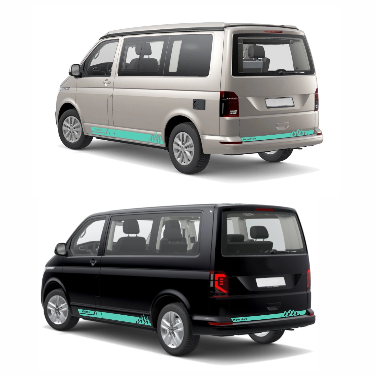 Seitenstreifen Aufkleber mit "Berge" Motiv passend für VW T6.1, T6, T5, Multivan, Bulli, Transporter - WUNSCHTEXT - FOTOFOL