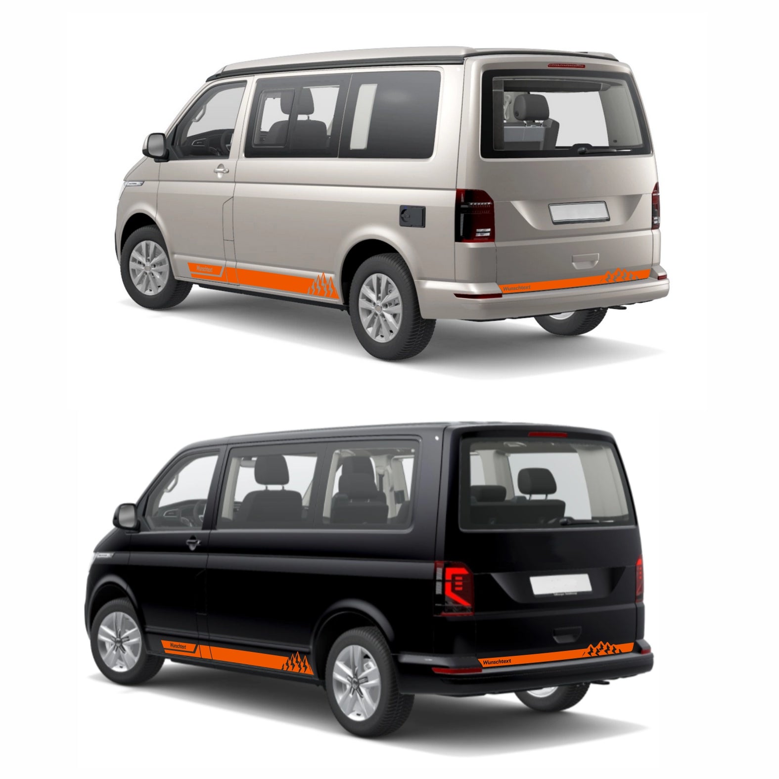 Seitenstreifen Aufkleber mit "Berge" Motiv passend für VW T6.1, T6, T5, Multivan, Bulli, Transporter - WUNSCHTEXT - FOTOFOL