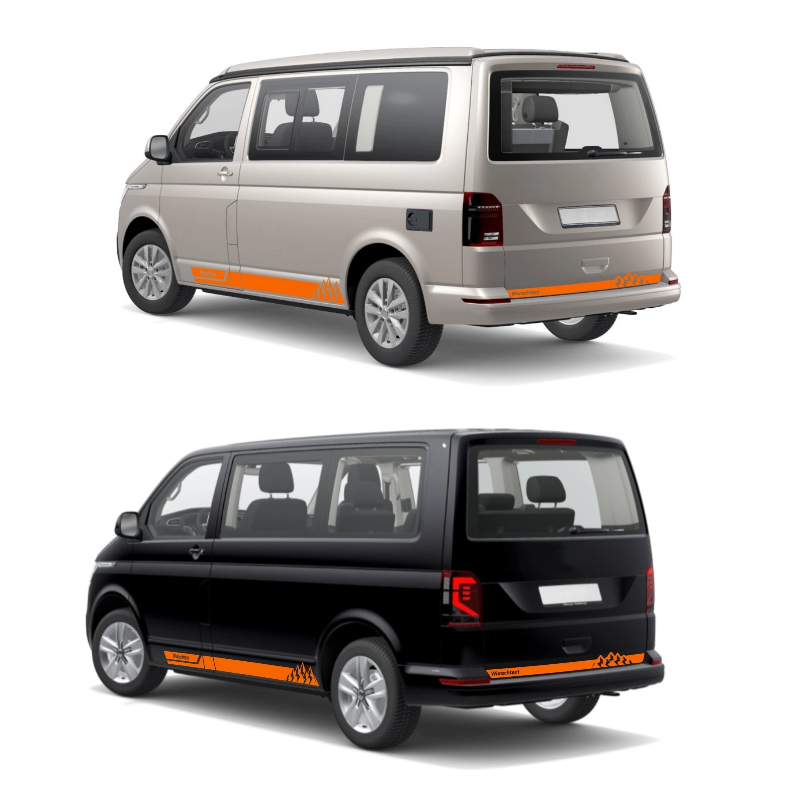 Seitenstreifen Aufkleber mit "Berge" Motiv passend für VW T6.1, T6, T5, Multivan, Bulli, Transporter - WUNSCHTEXT - FOTOFOL