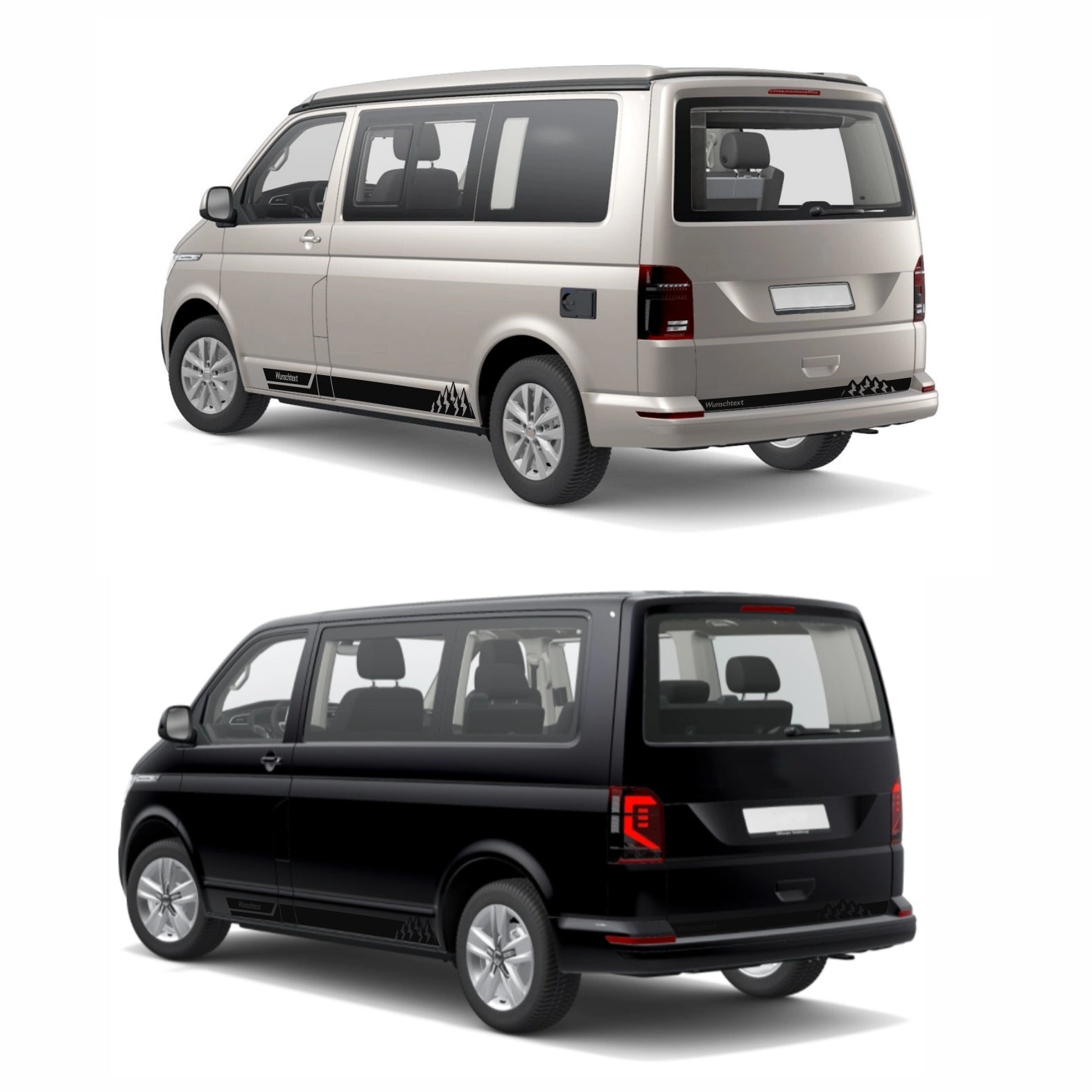 Seitenstreifen Aufkleber mit "Berge" Motiv passend für VW T6.1, T6, T5, Multivan, Bulli, Transporter - WUNSCHTEXT - FOTOFOL