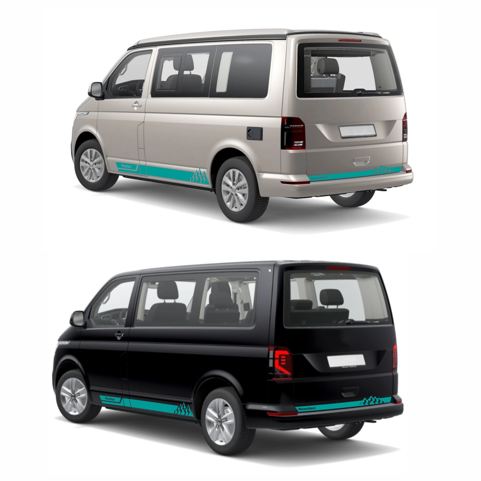 Seitenstreifen Aufkleber mit "Berge" Motiv passend für VW T6.1, T6, T5, Multivan, Bulli, Transporter - WUNSCHTEXT - FOTOFOL