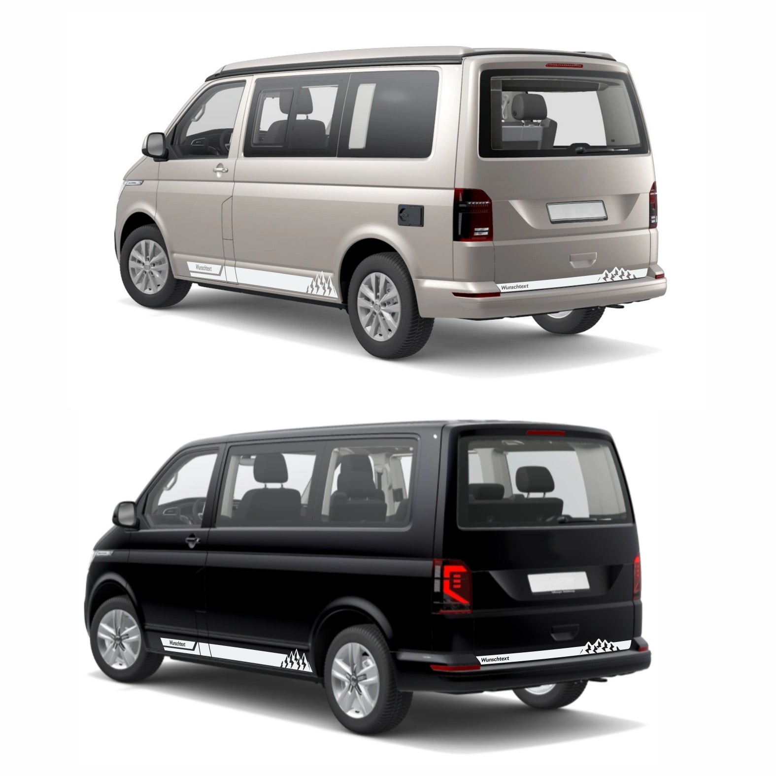 Seitenstreifen Aufkleber mit "Berge" Motiv passend für VW T6.1, T6, T5, Multivan, Bulli, Transporter - WUNSCHTEXT - FOTOFOL