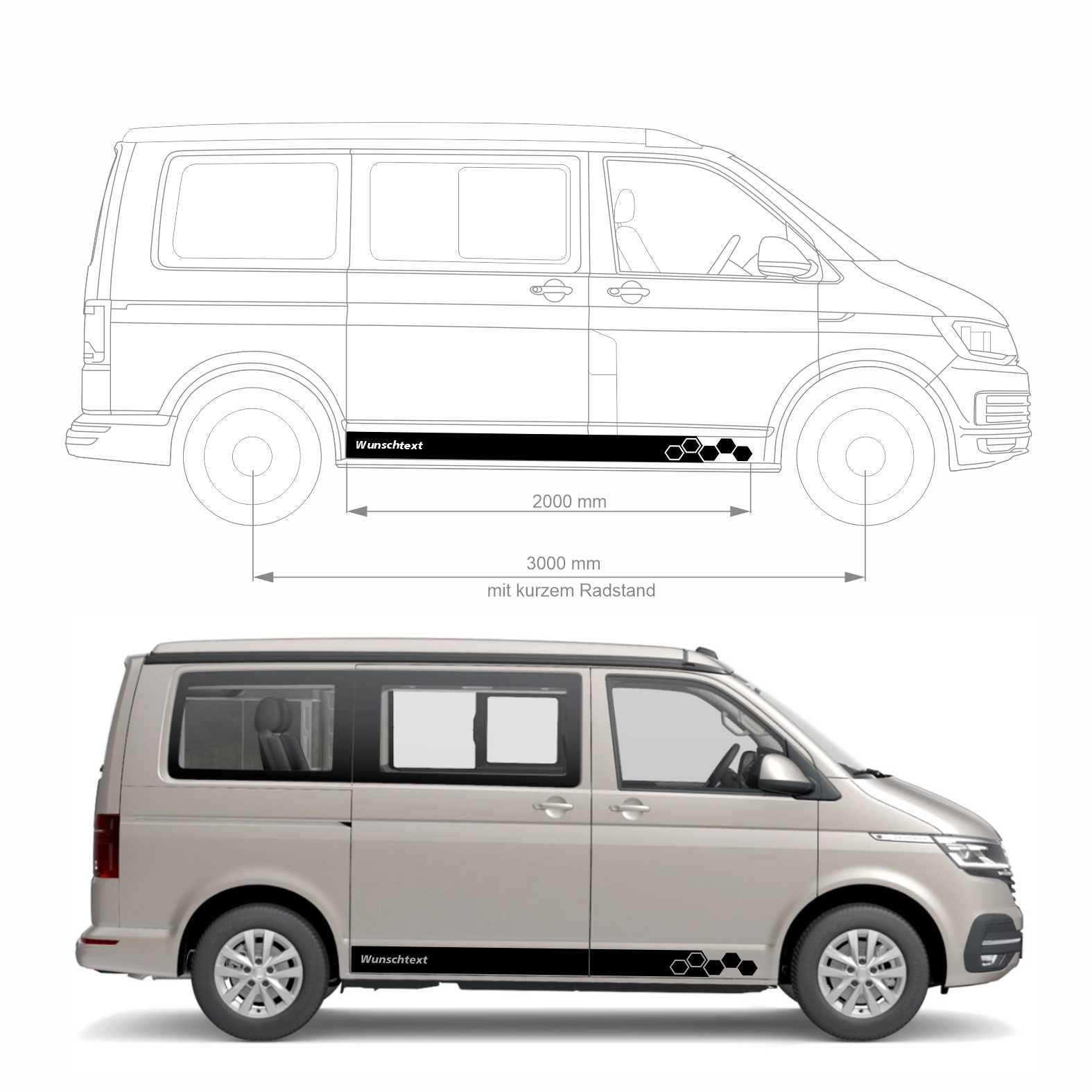 Seitenstreifen WABEN Aufkleber passend für VW T6.1, T6, T5, Multivan, Bulli, Transporter - WUNSCHTEXT - FOTOFOL