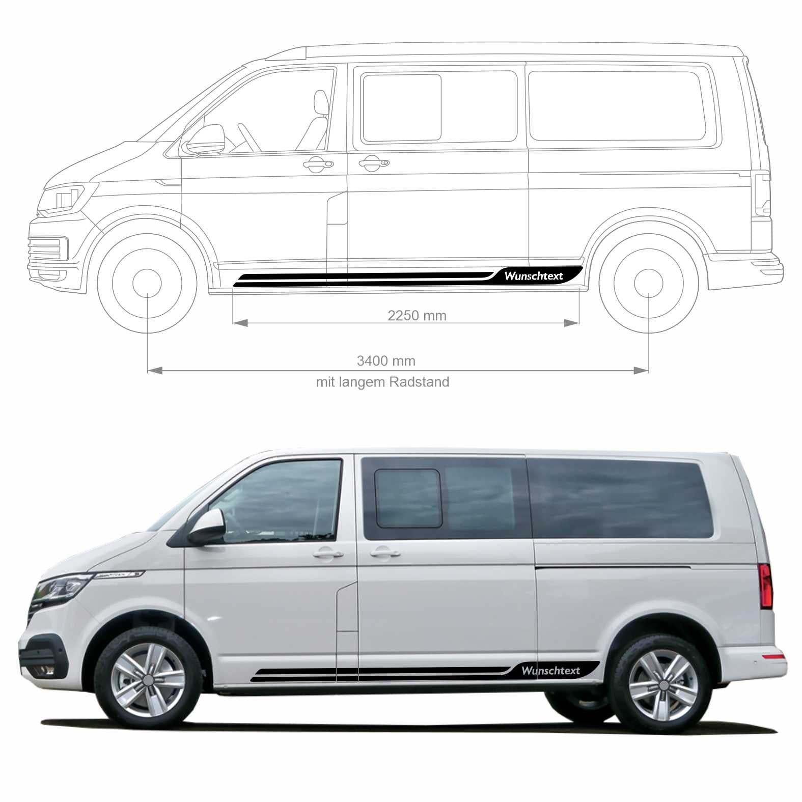 Seitenstreifen passend für VW T6.1, T6, T5, Multivan, Bulli, Wunschtext Aufkleber - FOTOFOL