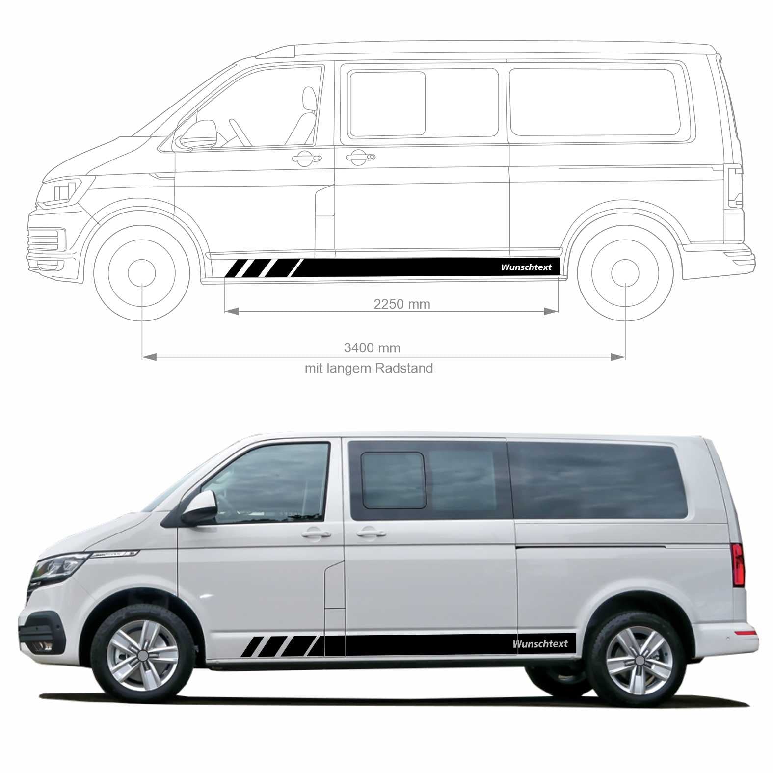 Seitenstreifen passend für VW T6.1, T6, T5, Multivan, Bulli, Wunschtext, Seitenaufkleber  + Rakel - FOTOFOL