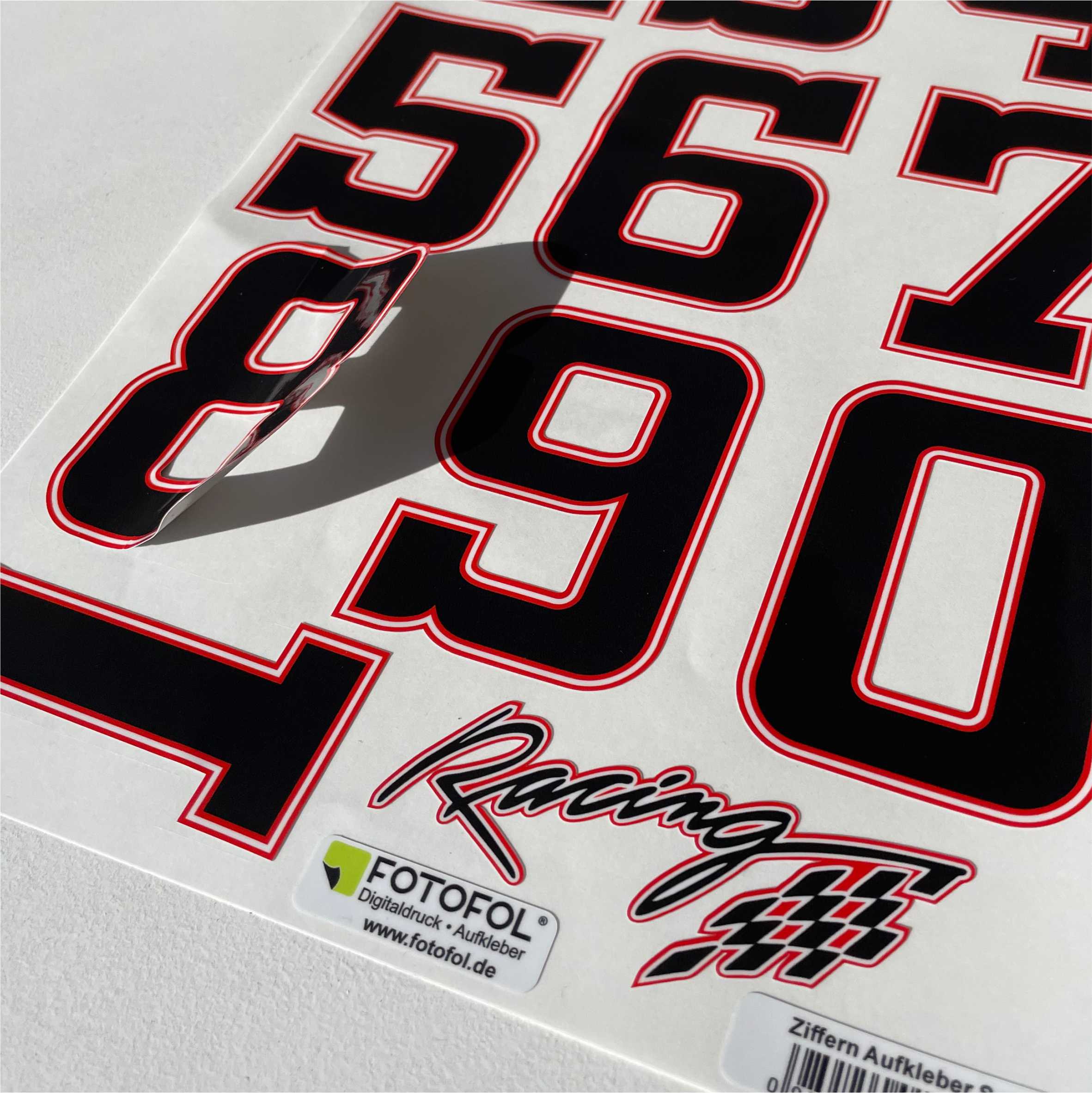 Ziffern Startnummer Aufkleber - Höhe 8cm- Motorrad, Race, Motocross, MX Racing, Enduro Bike, Auto, Quad, Roller, Scooter - FOTOFOL