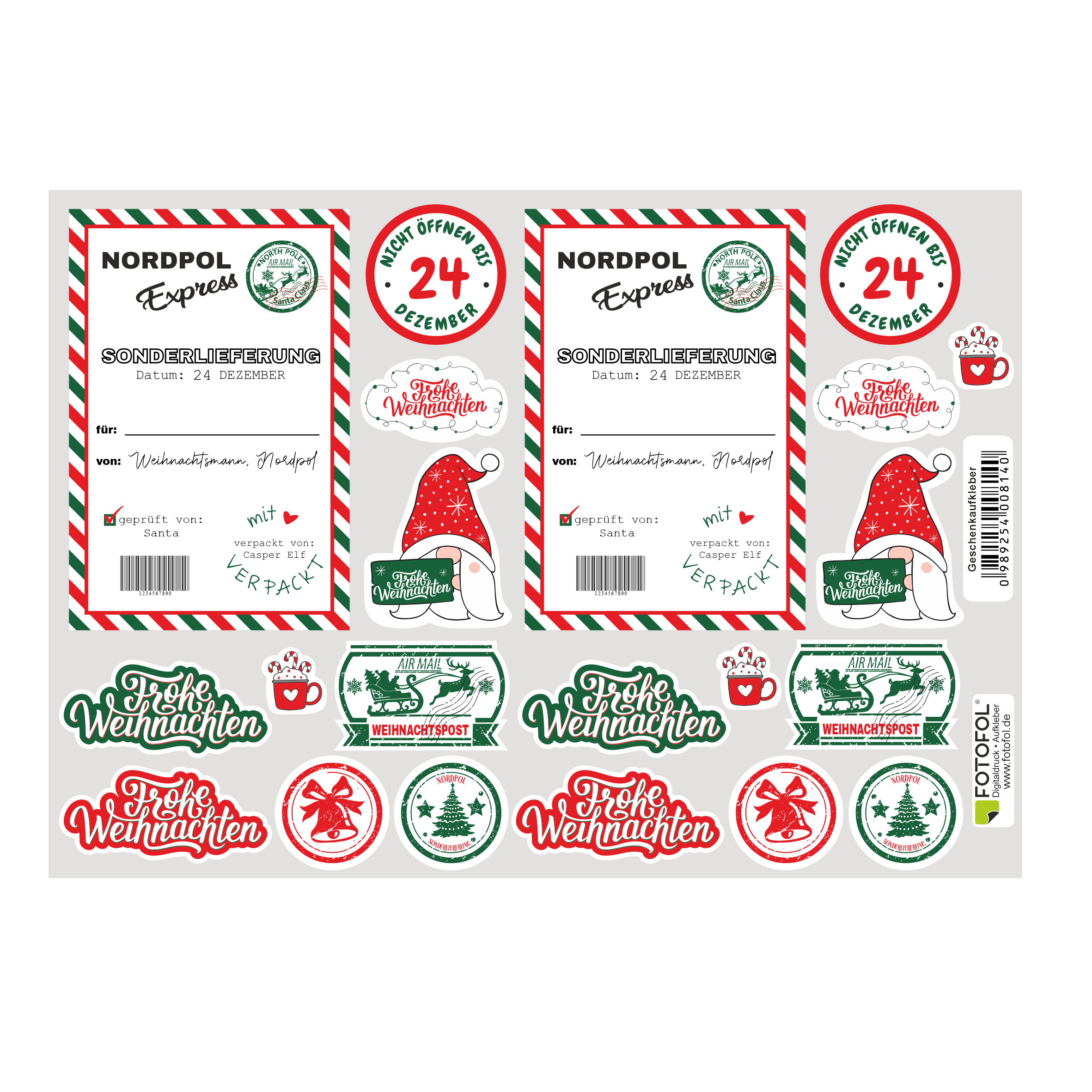 Set Aufkleber Weihnachten Geschenkaufkleber selbstklebend - Etiketten für Geschenke - Sticker Aufkleber Etiketten Geschenkaufkleber Verpacken - FOTOFOL