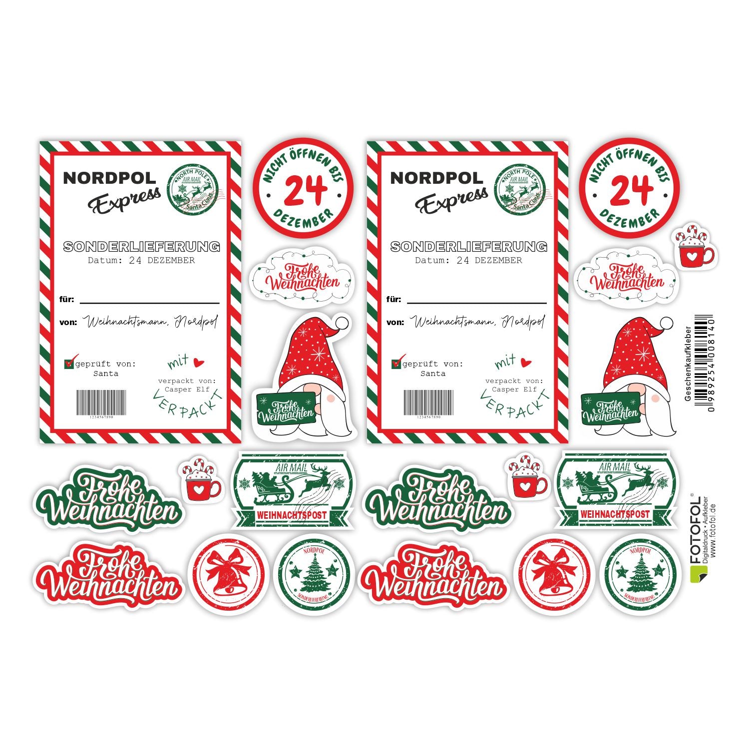 Set Aufkleber Weihnachten Geschenkaufkleber selbstklebend - Etiketten für Geschenke - Sticker Aufkleber Etiketten Geschenkaufkleber Verpacken - FOTOFOL