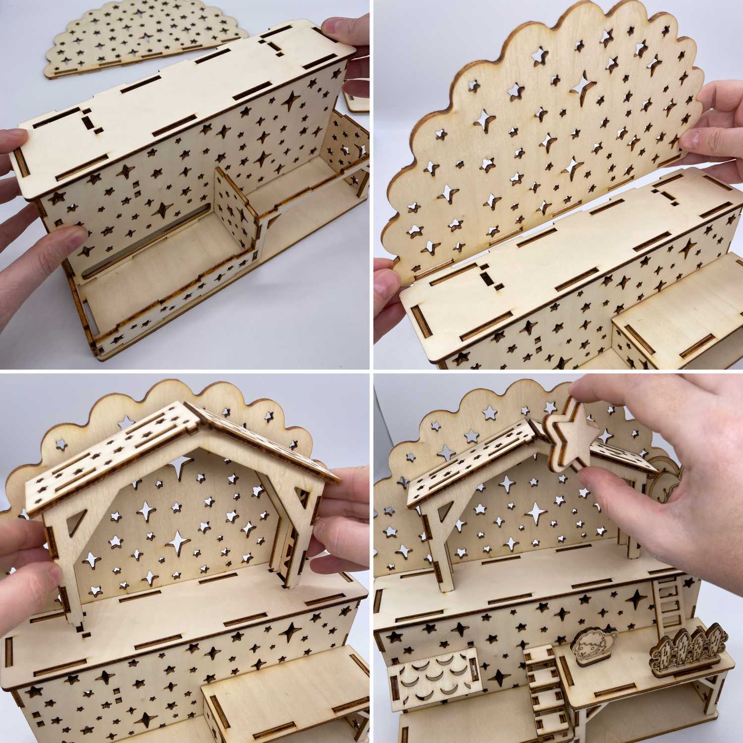 Bastelset Weihnachtskrippe aus Birkensperrholz - Große Krippe zum bemalen - FOTOFOL