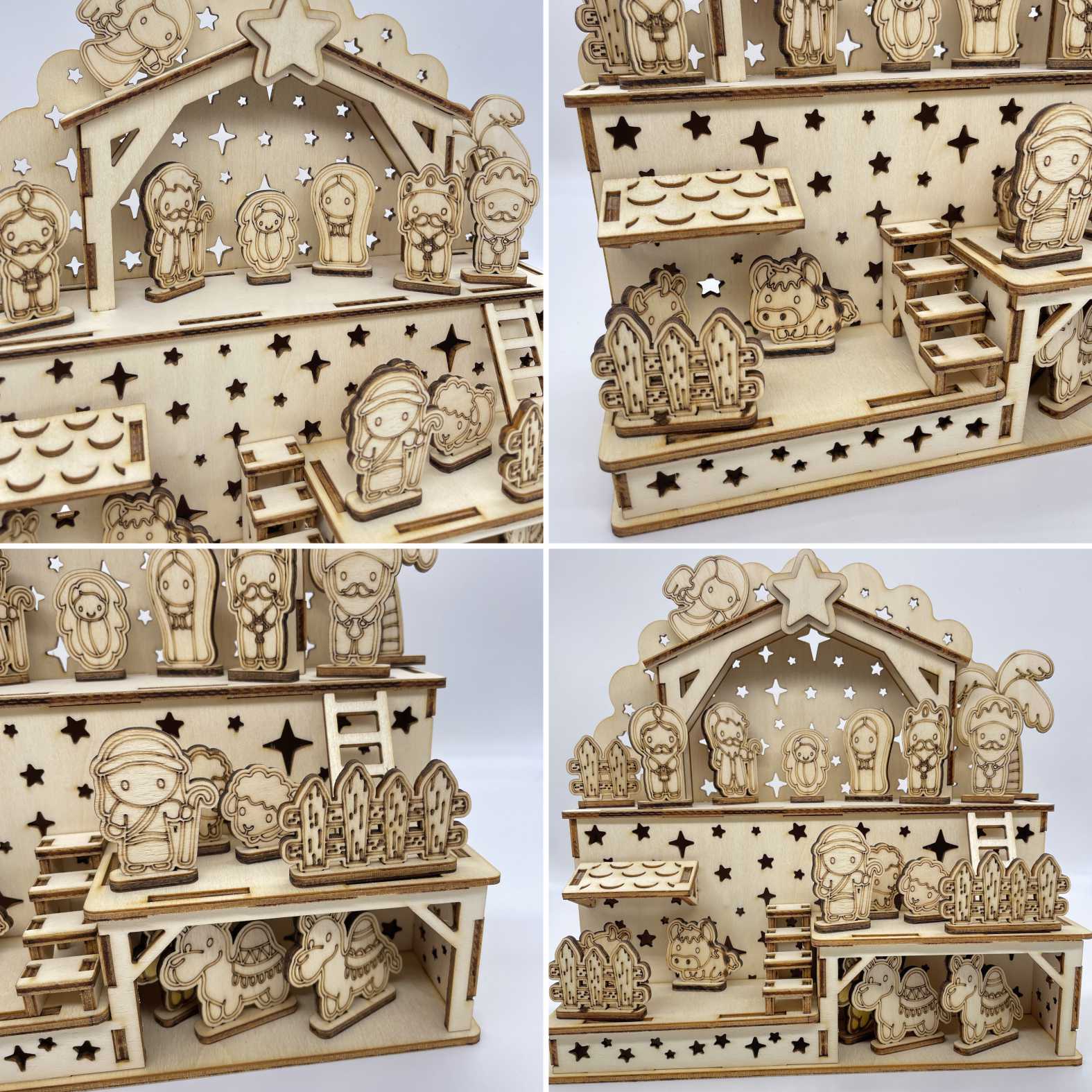 Bastelset Weihnachtskrippe aus Birkensperrholz - Große Krippe zum bemalen - FOTOFOL