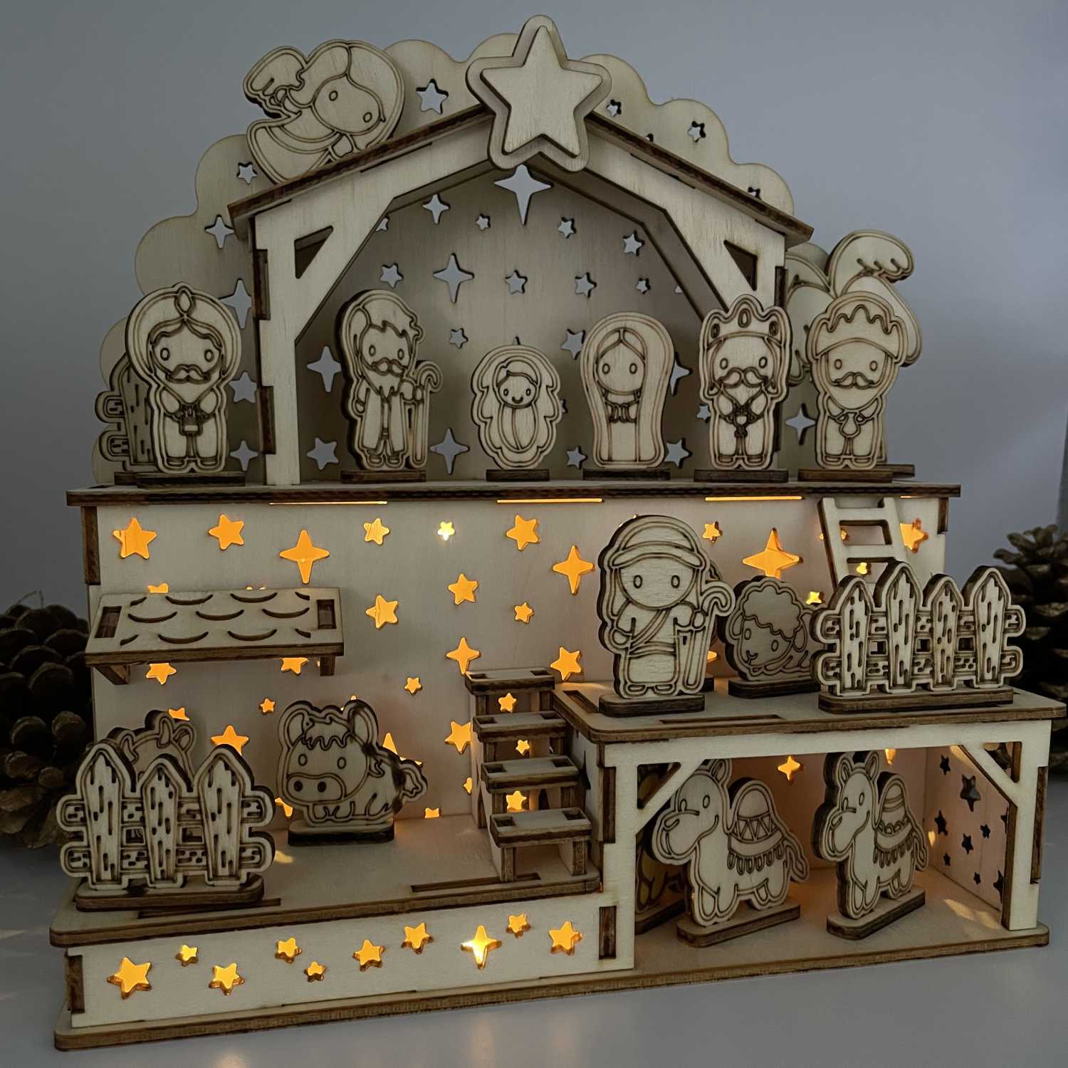 Bastelset Weihnachtskrippe aus Birkensperrholz - Große Krippe zum bemalen - FOTOFOL