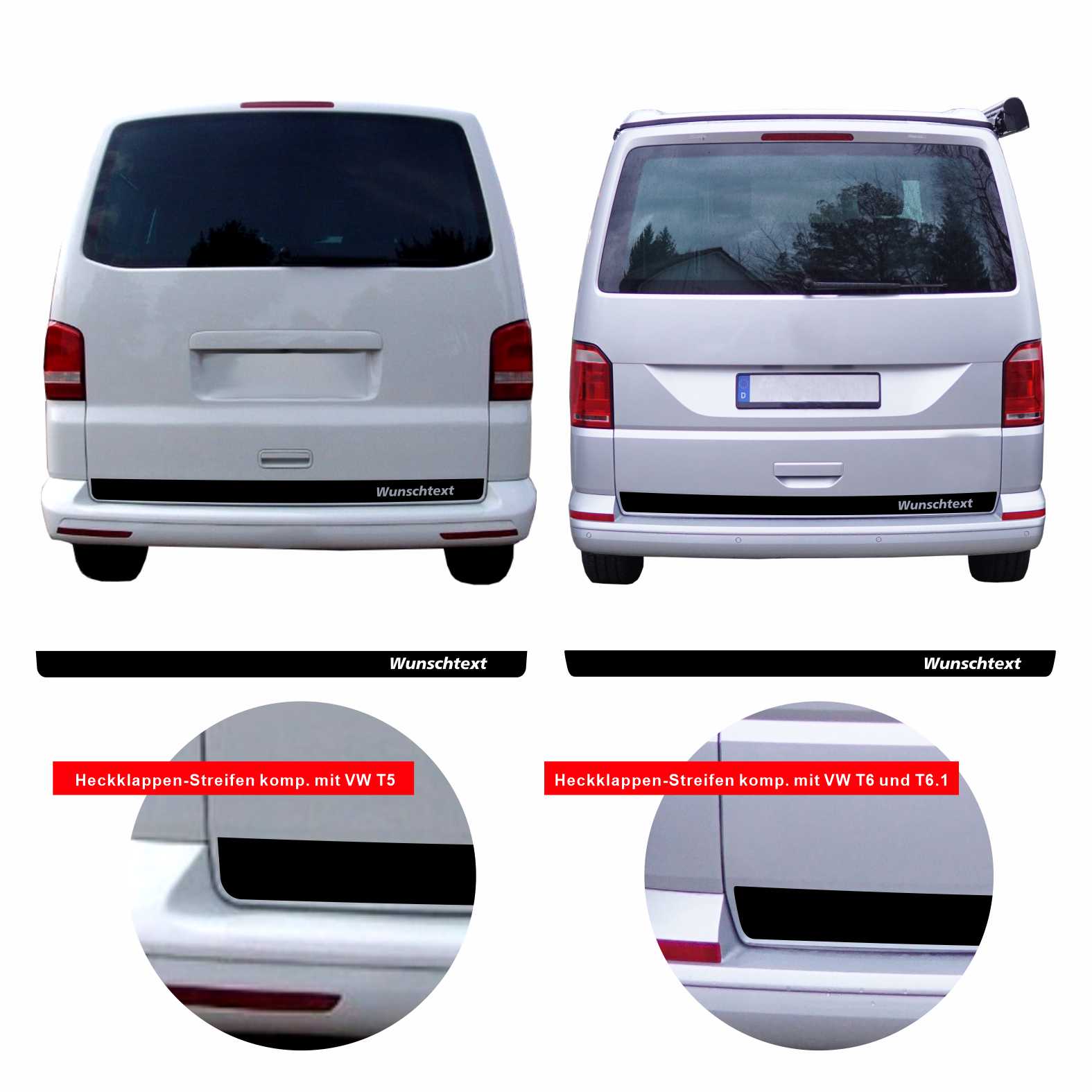 Heckklappen Heckstreifen Aufkleber Wunschtext passend für VW T6.1 T6 T5 Multivan Bulli - Streifen 1 - FOTOFOL